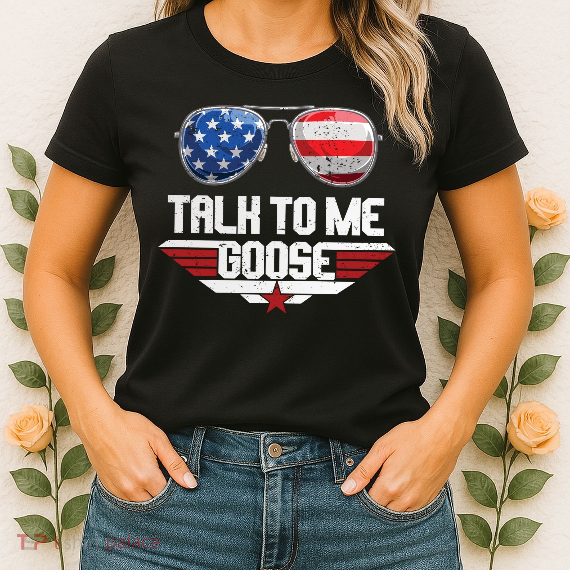 Talk To Me Goose American Flag Glasses Women's T-Shirt