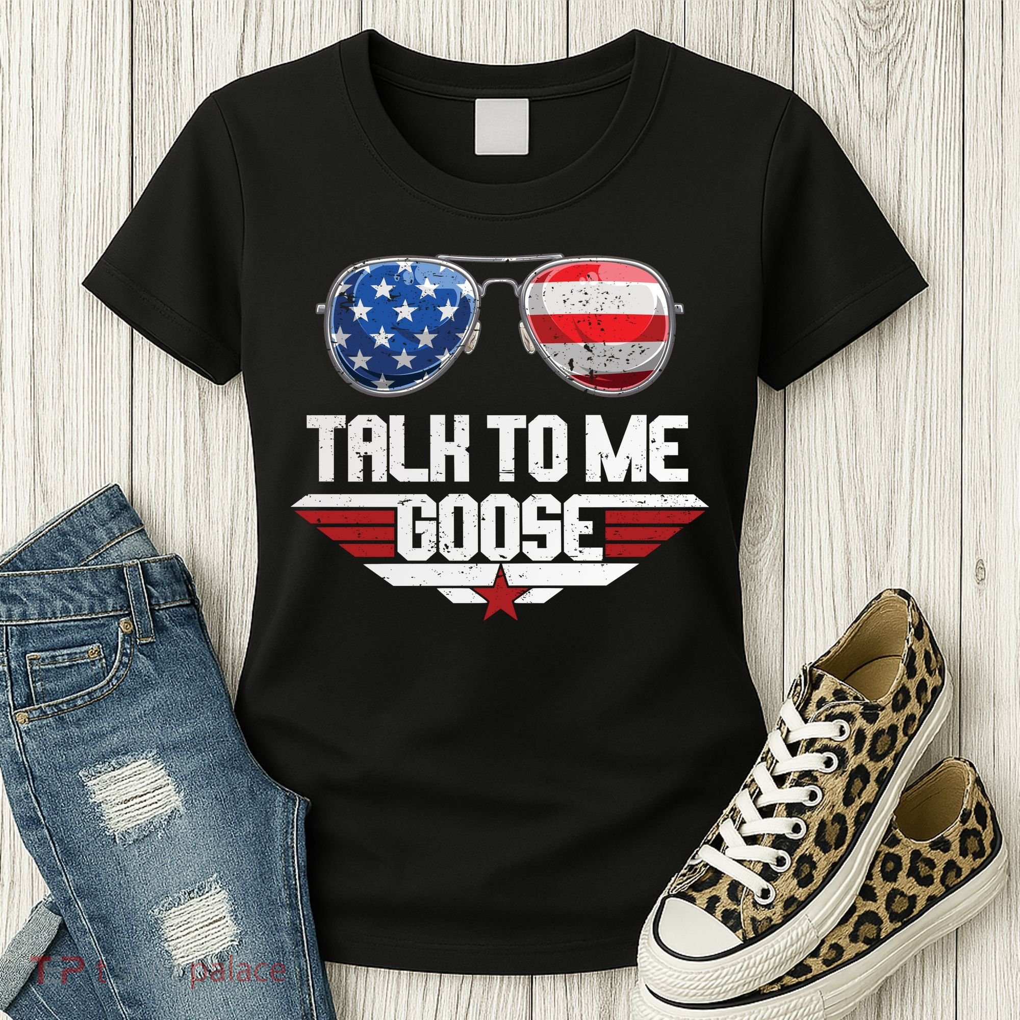 Talk To Me Goose American Flag Glasses Women's T-Shirt