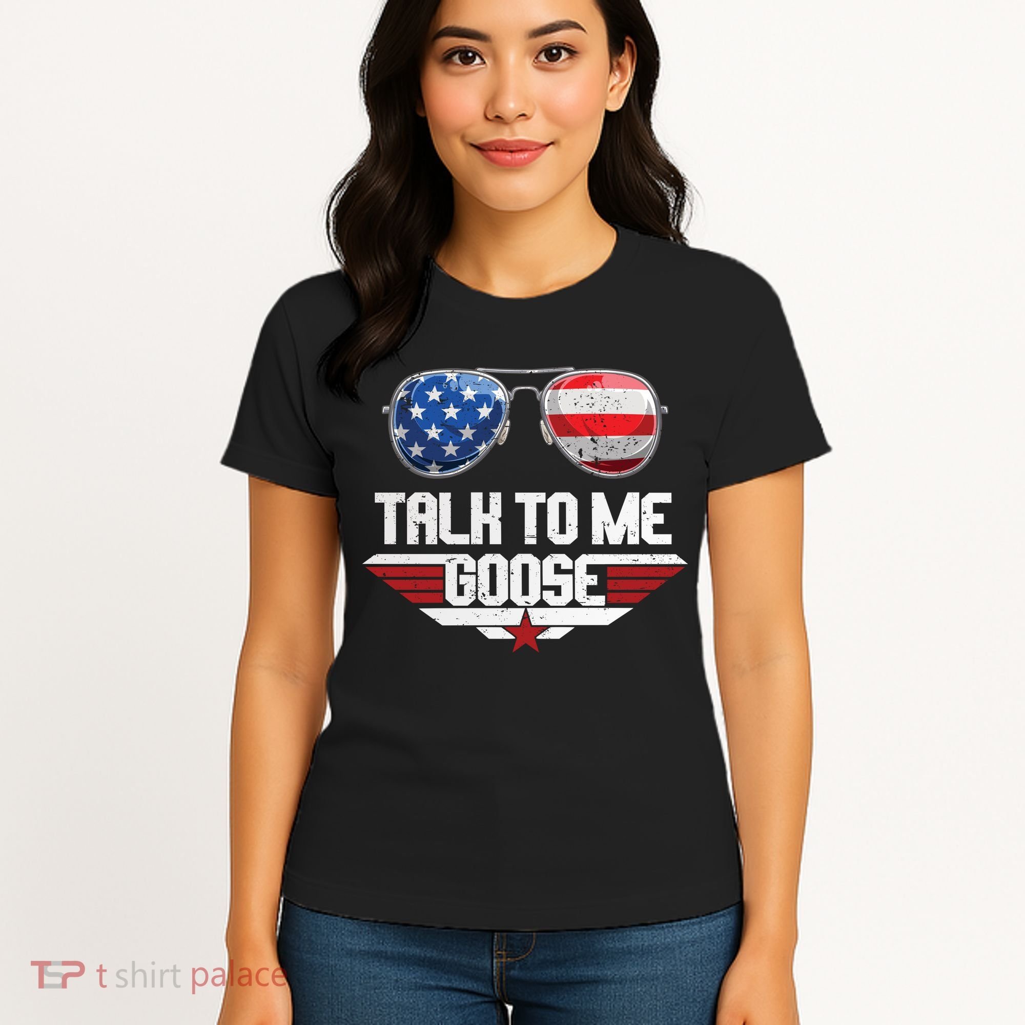 Talk To Me Goose American Flag Glasses Women's T-Shirt