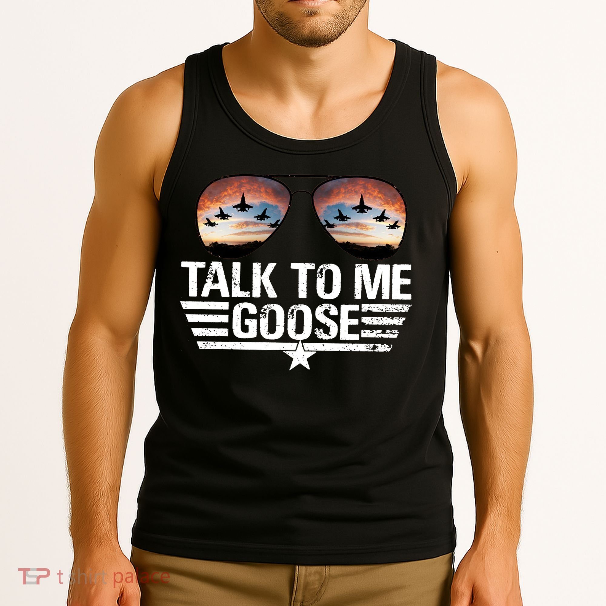 Talk To Me Goose Jet Fighter Sunglasses Tank Top