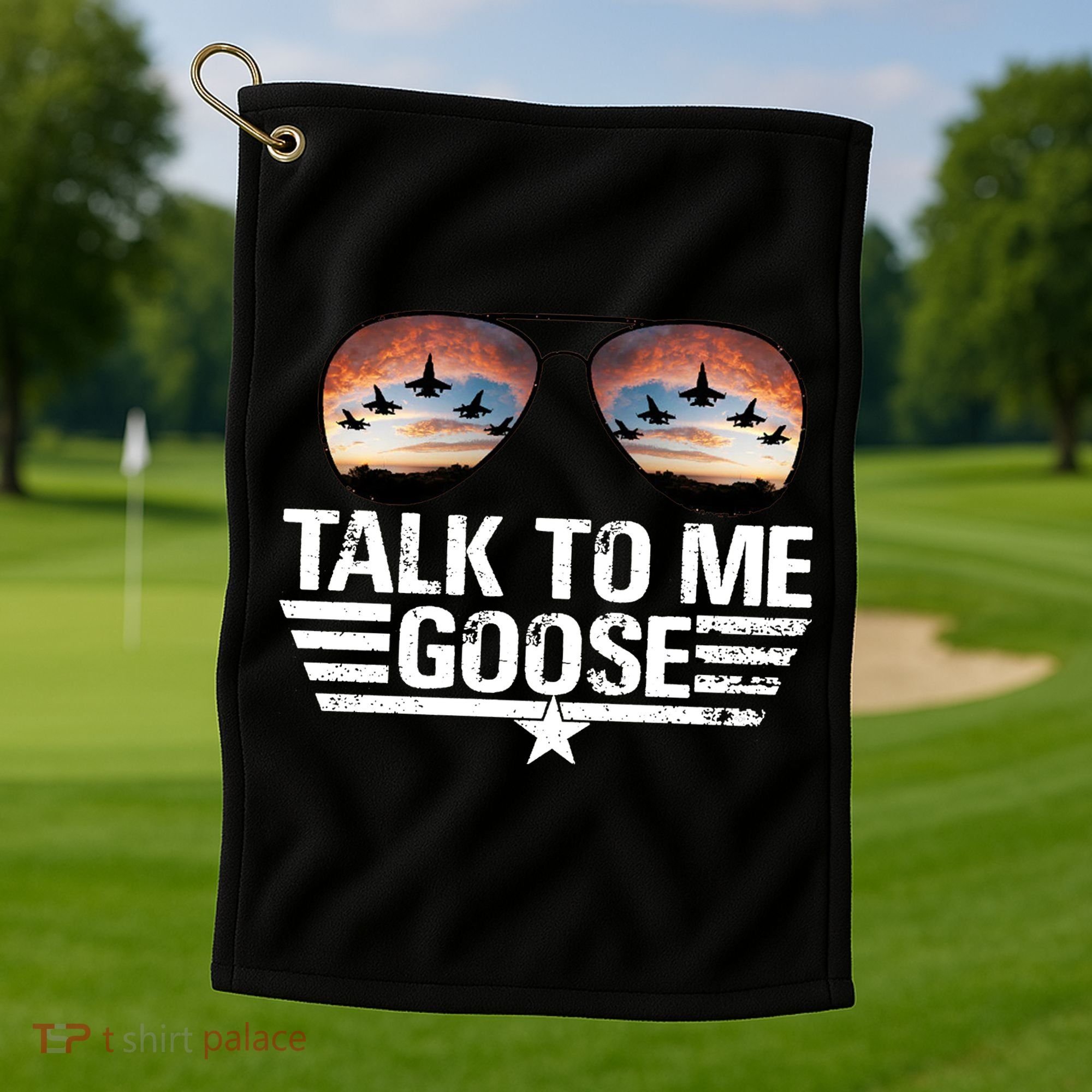 Talk To Me Goose Jet Fighter Sunglasses Golf Towel