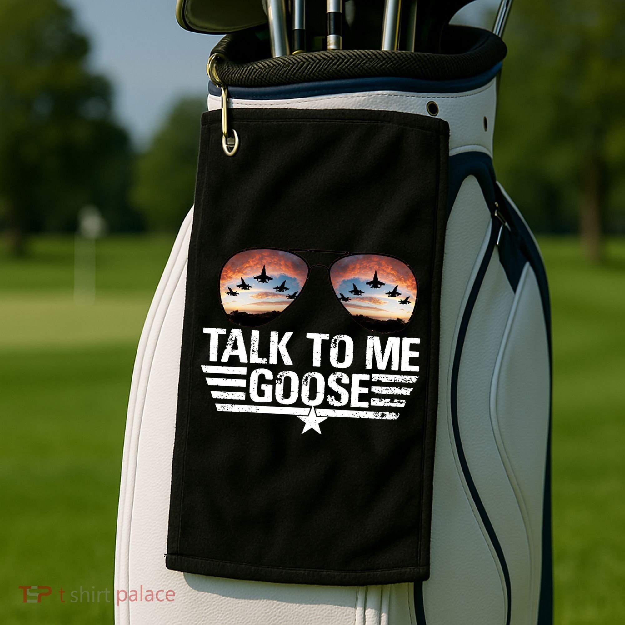 Talk To Me Goose Jet Fighter Sunglasses Golf Towel