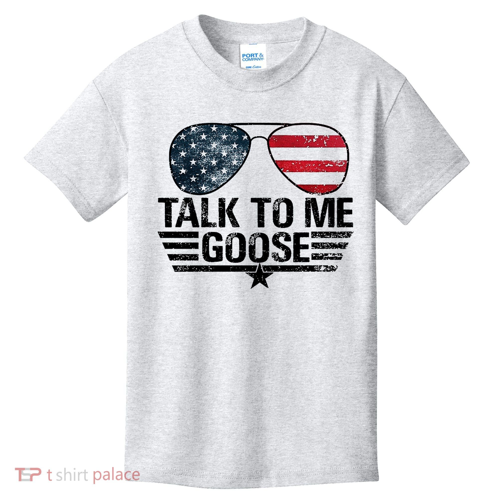 Talk To Me Goose USA Flag Sunglasses Kids T-Shirt
