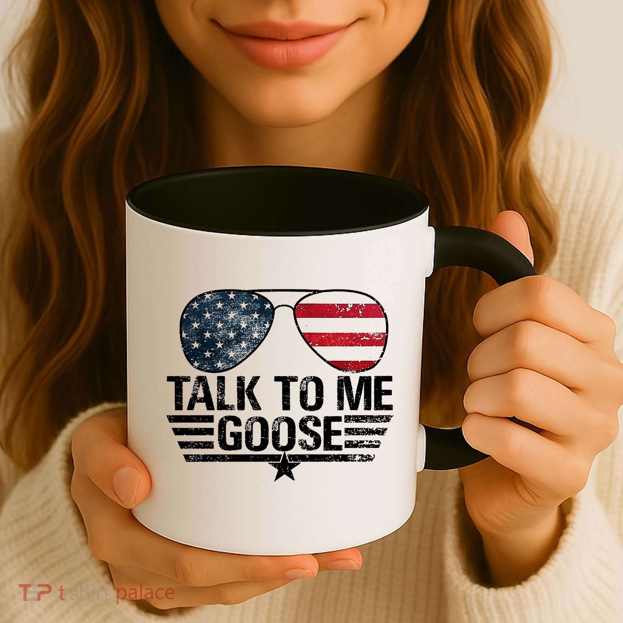 Talk To Me Goose USA Flag Sunglasses Coffee Mug