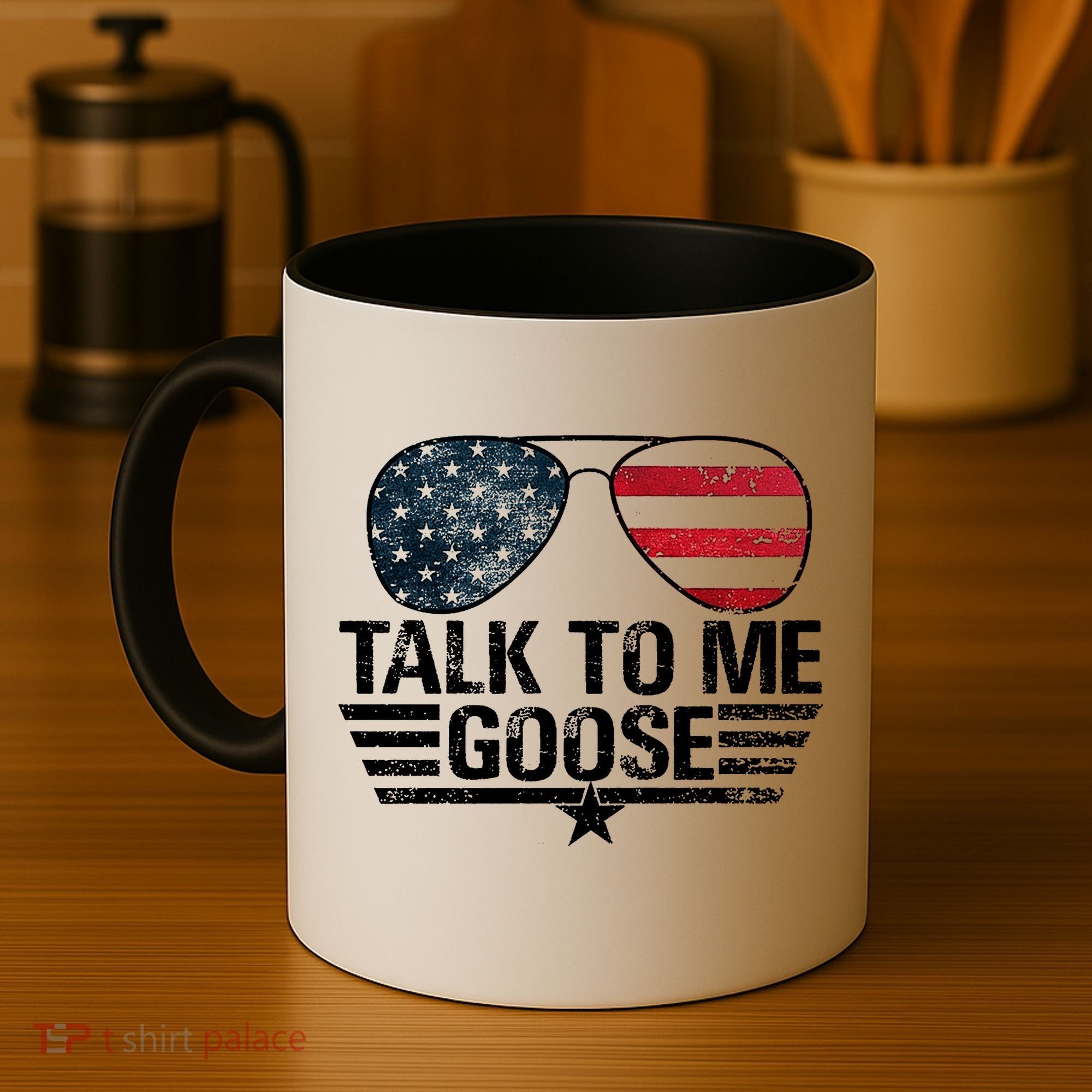 Talk To Me Goose USA Flag Sunglasses Coffee Mug