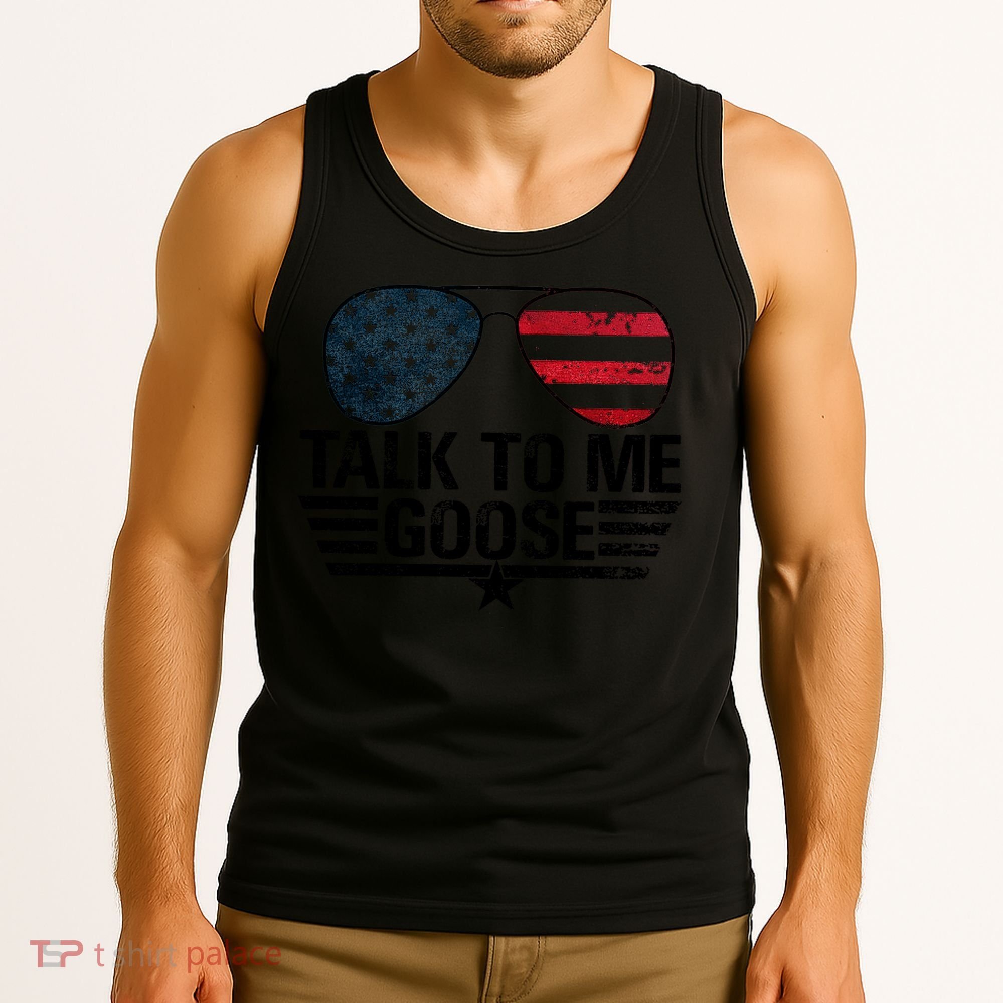 Talk To Me Goose USA Flag Sunglasses Tank Top