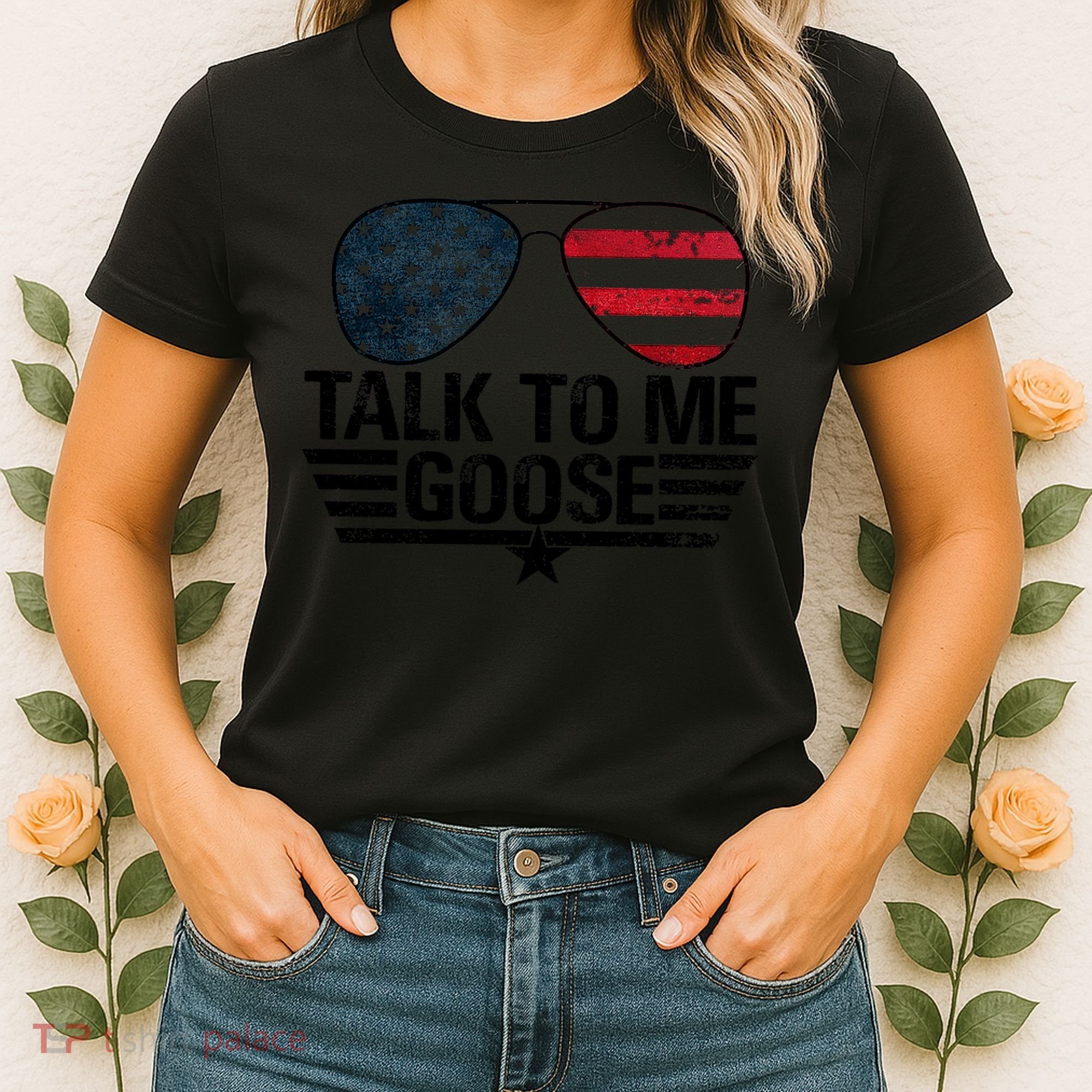 Talk To Me Goose USA Flag Sunglasses Women's T-Shirt