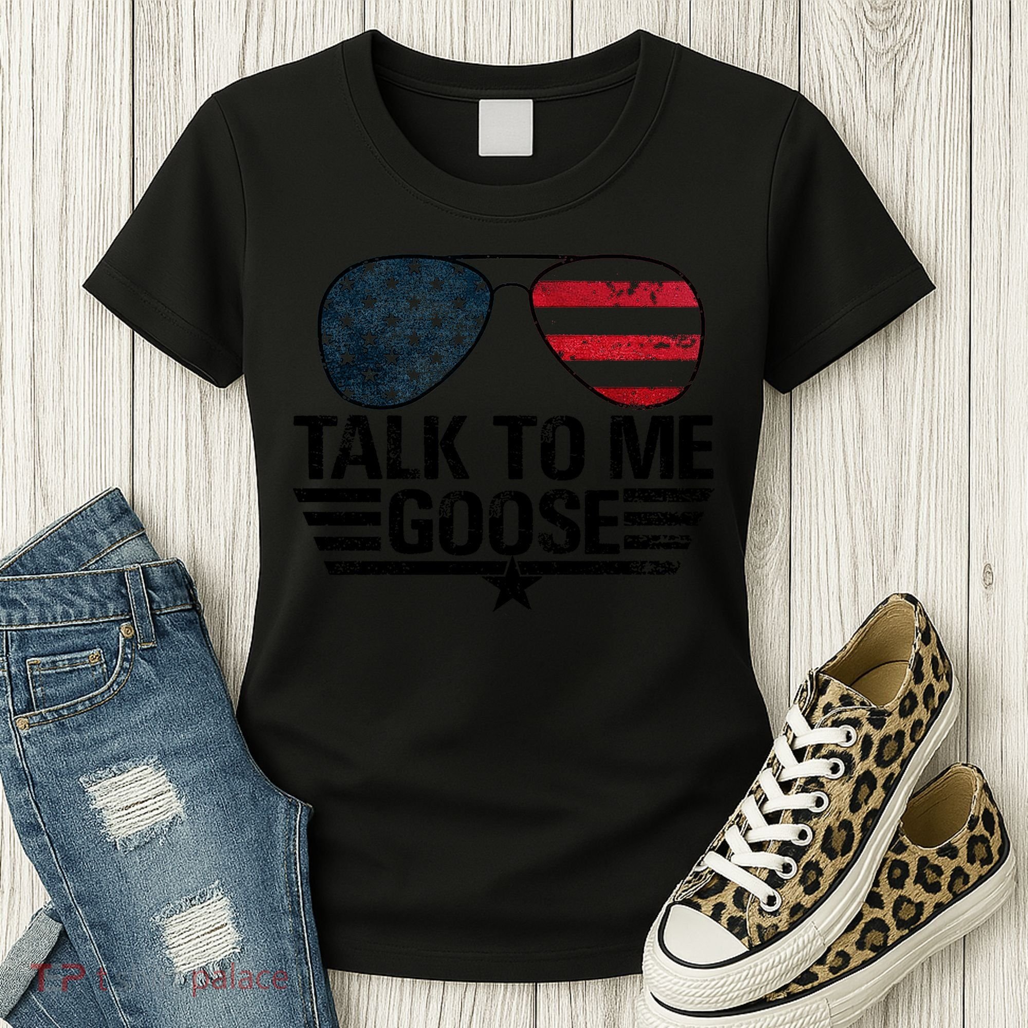 Talk To Me Goose USA Flag Sunglasses Women's T-Shirt