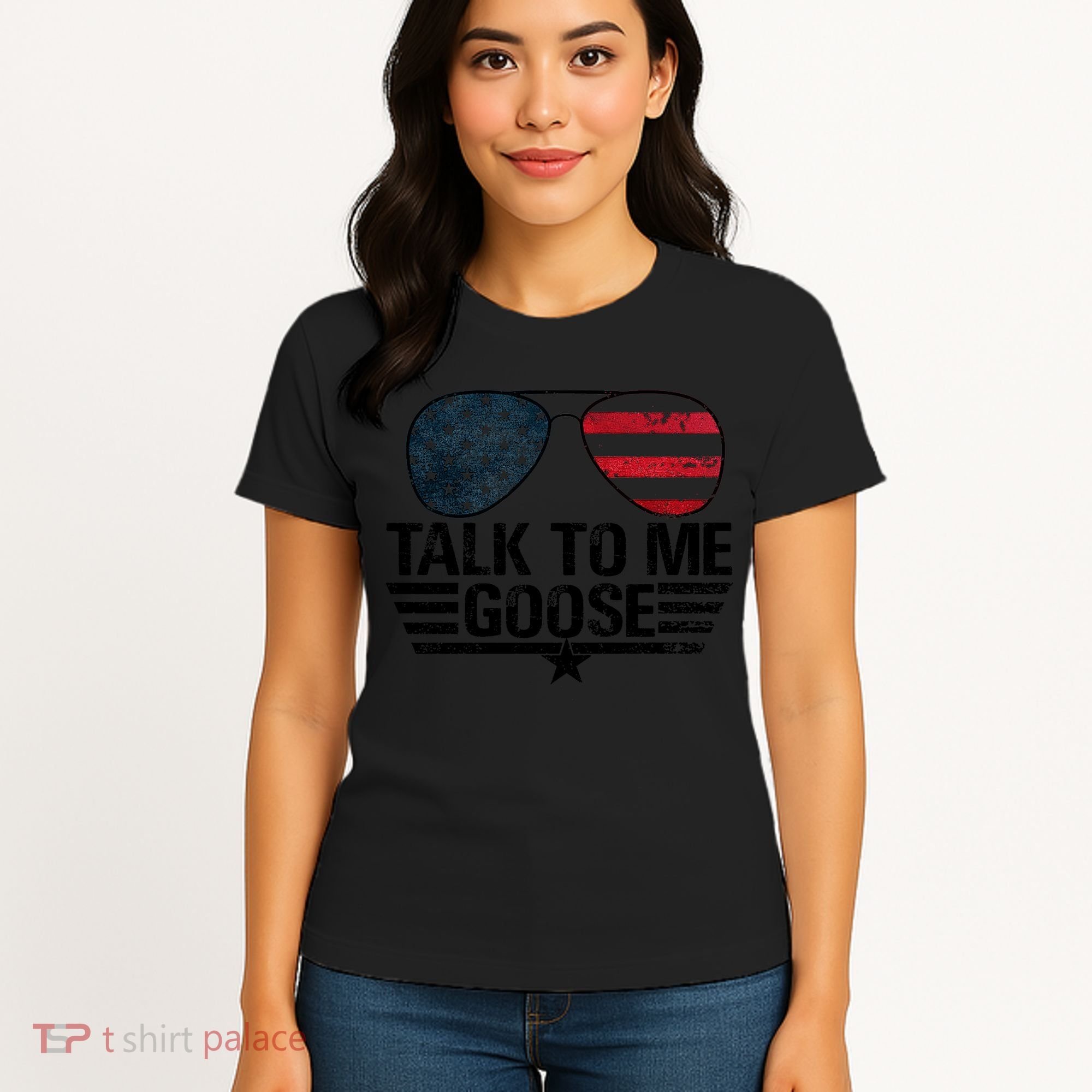 Talk To Me Goose USA Flag Sunglasses Women's T-Shirt