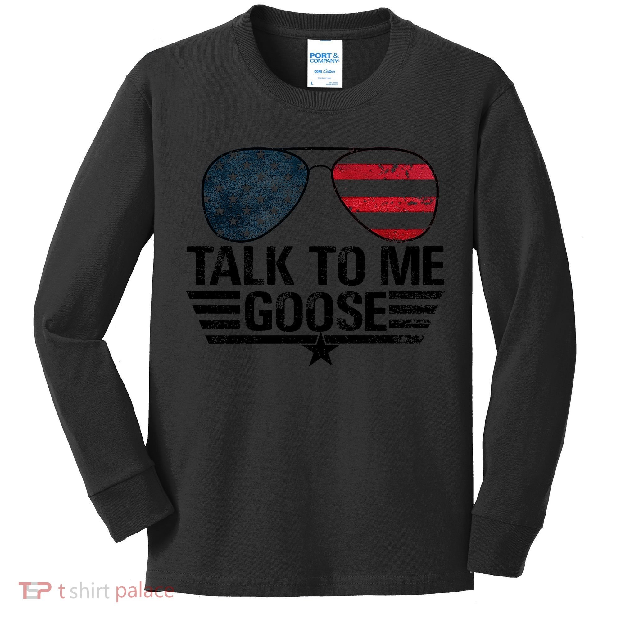Talk To Me Goose USA Flag Sunglasses Kids Long Sleeve Shirt