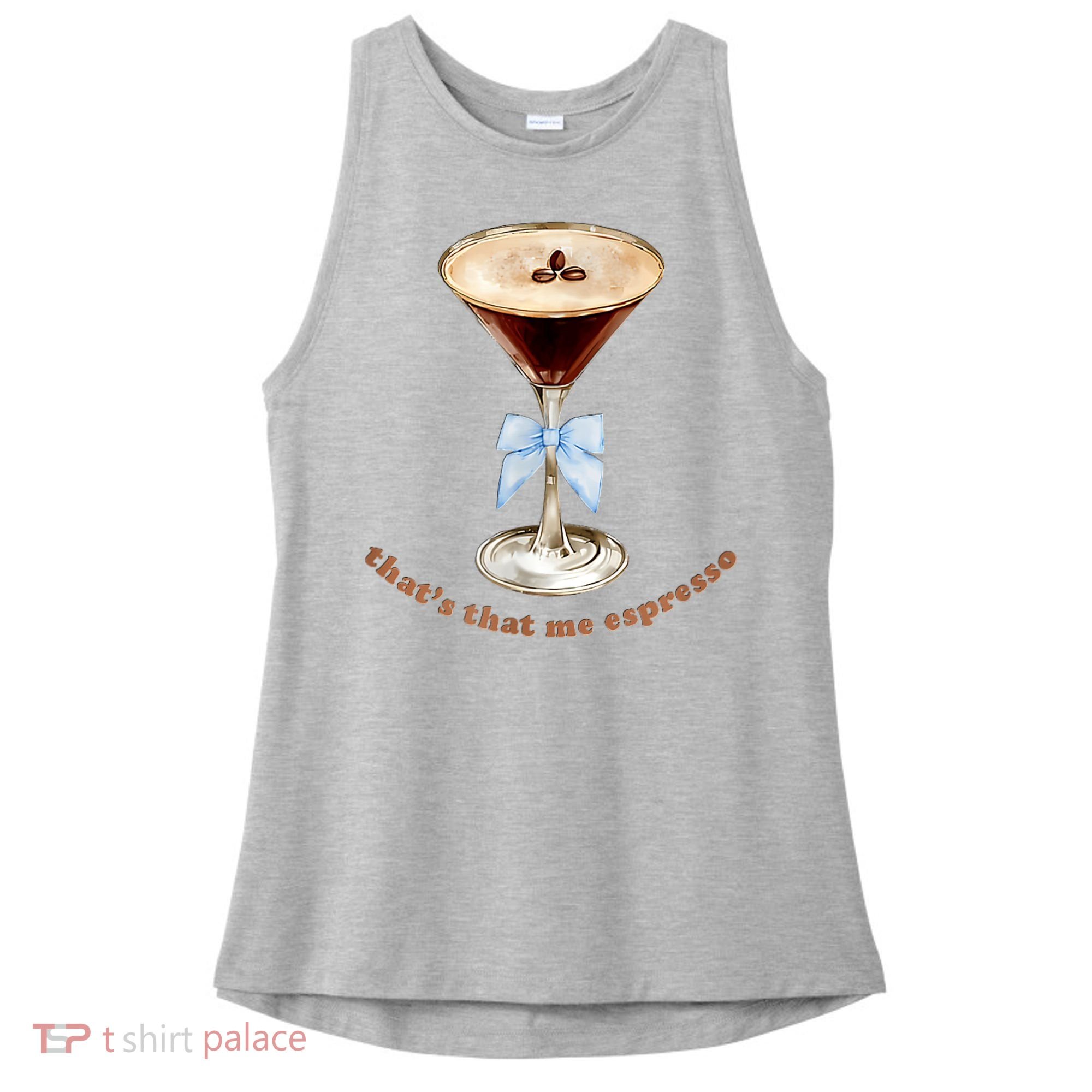 That’S That Me Espresso Espresso Martini Blue Bow Ladies PosiCharge Tri-Blend Wicking Tank