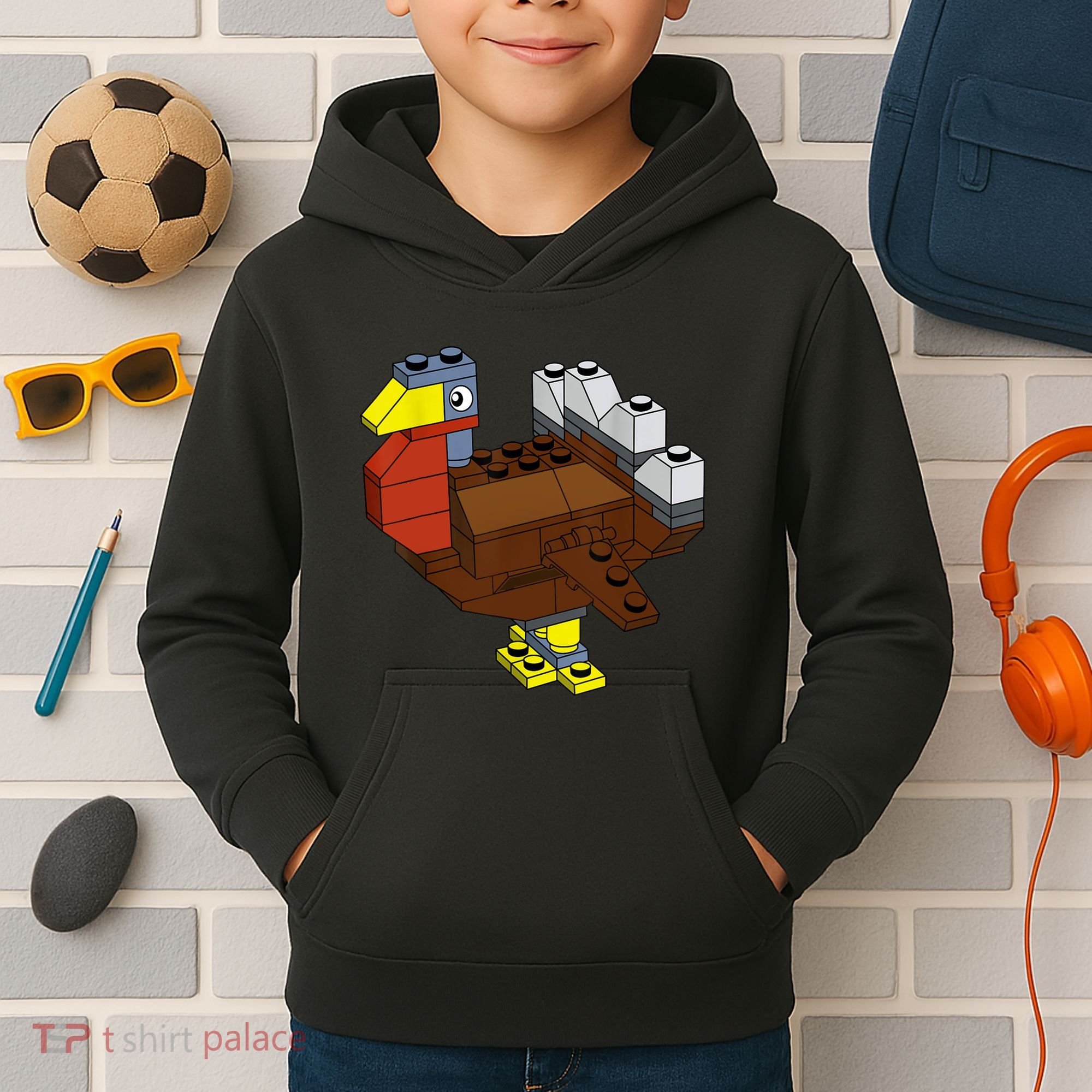 Tukey Thanksgiving Master Builder Block Brick Building Kids Hoodie