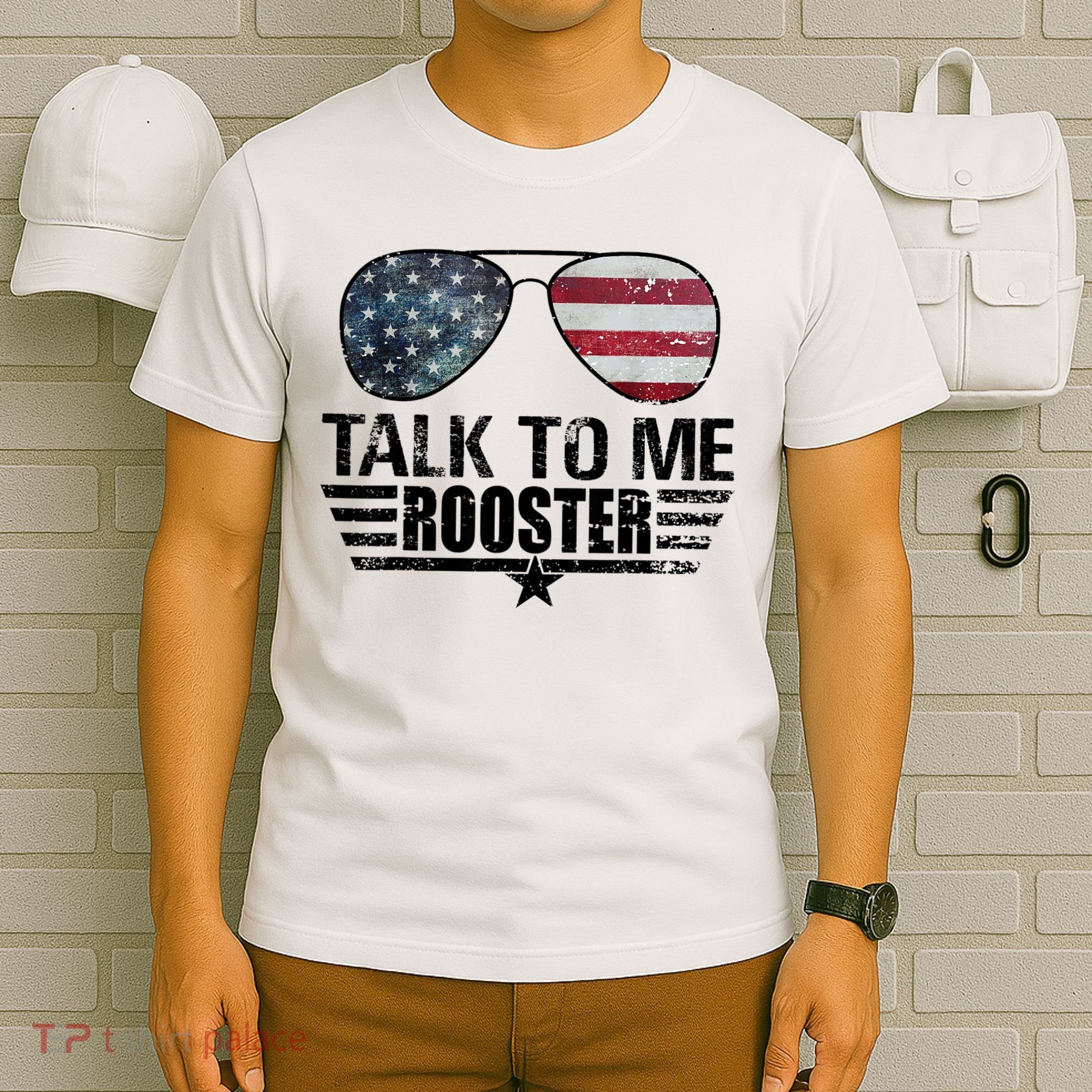 Talk To Me Rooster Sunglasses America Flag T-Shirt