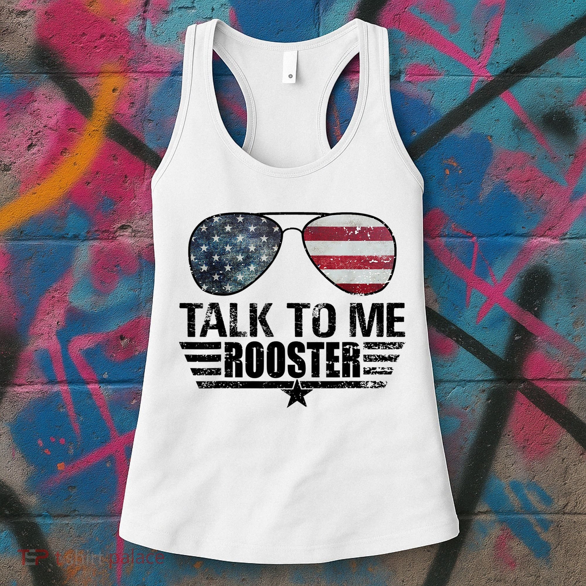 Talk To Me Rooster Sunglasses America Flag Women's Tank Top