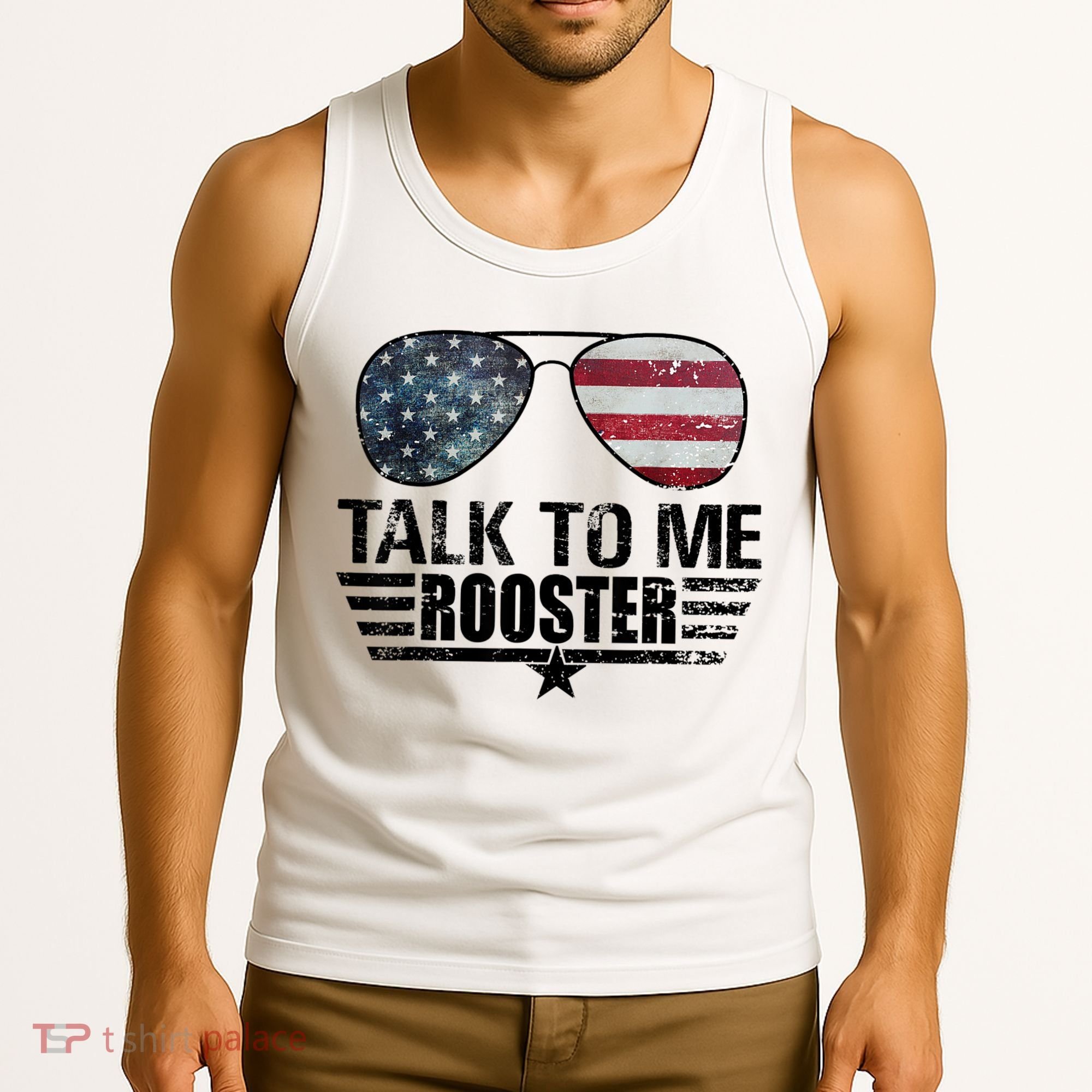 Talk To Me Rooster Sunglasses America Flag Tank Top