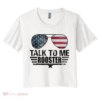 Talk To Me Rooster Sunglasses America Flag Women's Crop Top Tee thumb 0