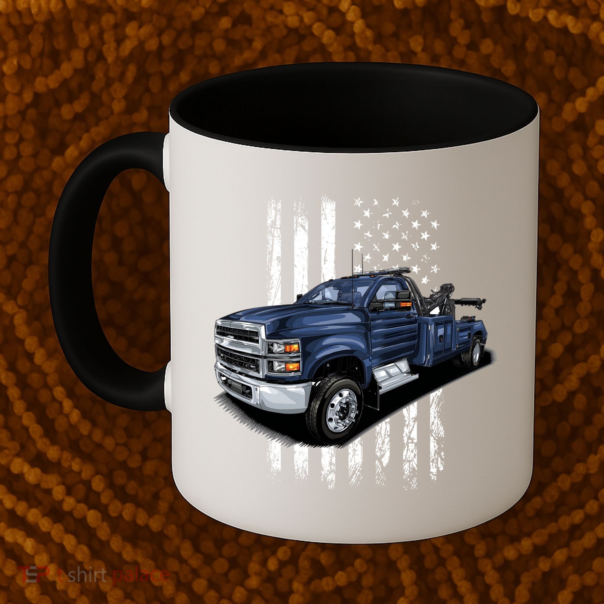 Tow Truck On American Flag Gift Coffee Mug