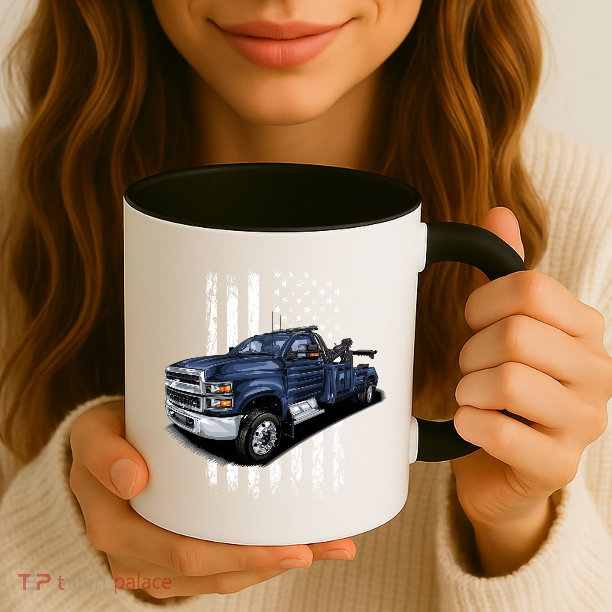 Tow Truck On American Flag Gift Coffee Mug