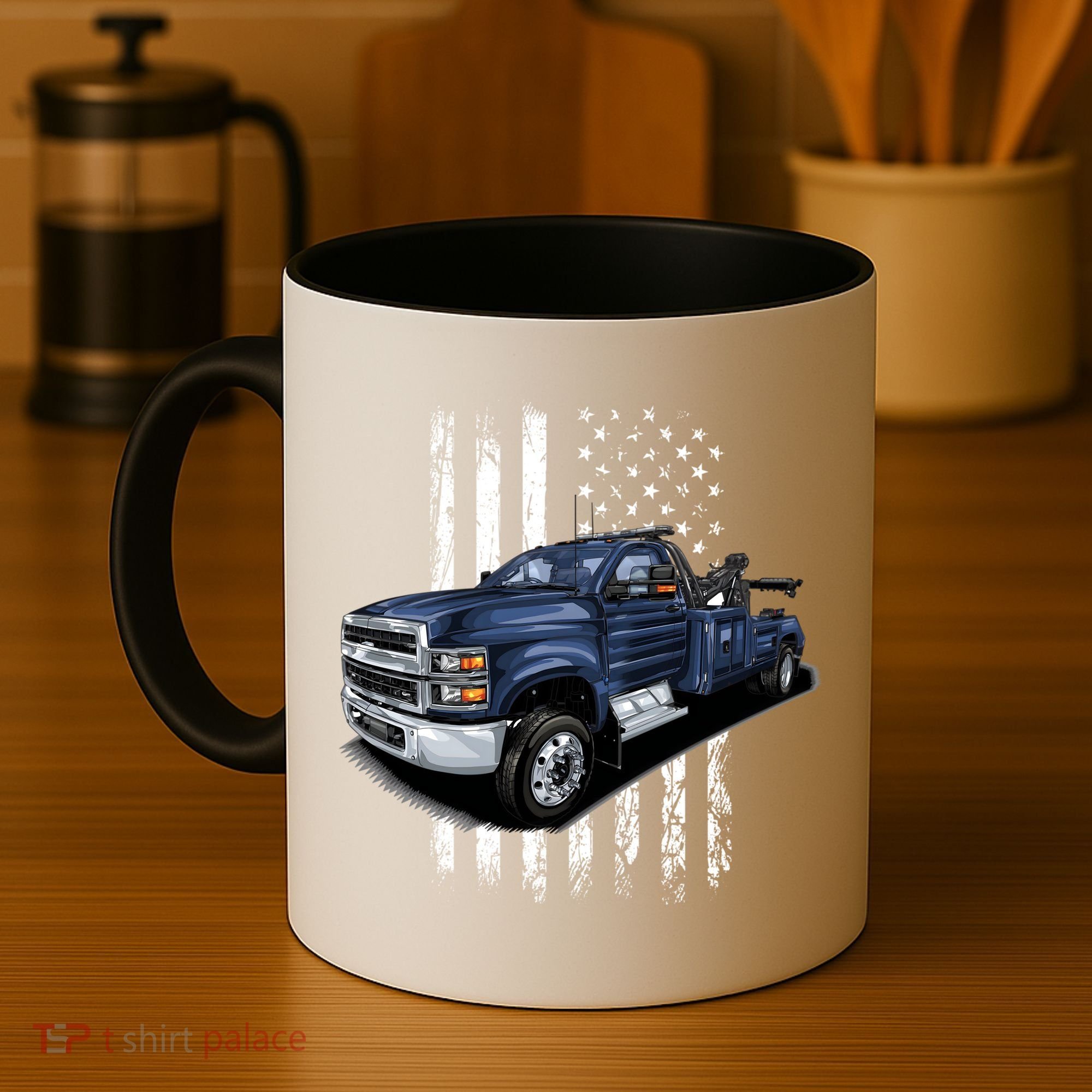 Tow Truck On American Flag Gift Coffee Mug