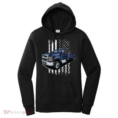 Tow Truck On American Flag Gift Women's Hoodie