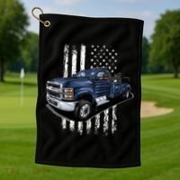 Tow Truck On American Flag Gift Golf Towel thumb 1