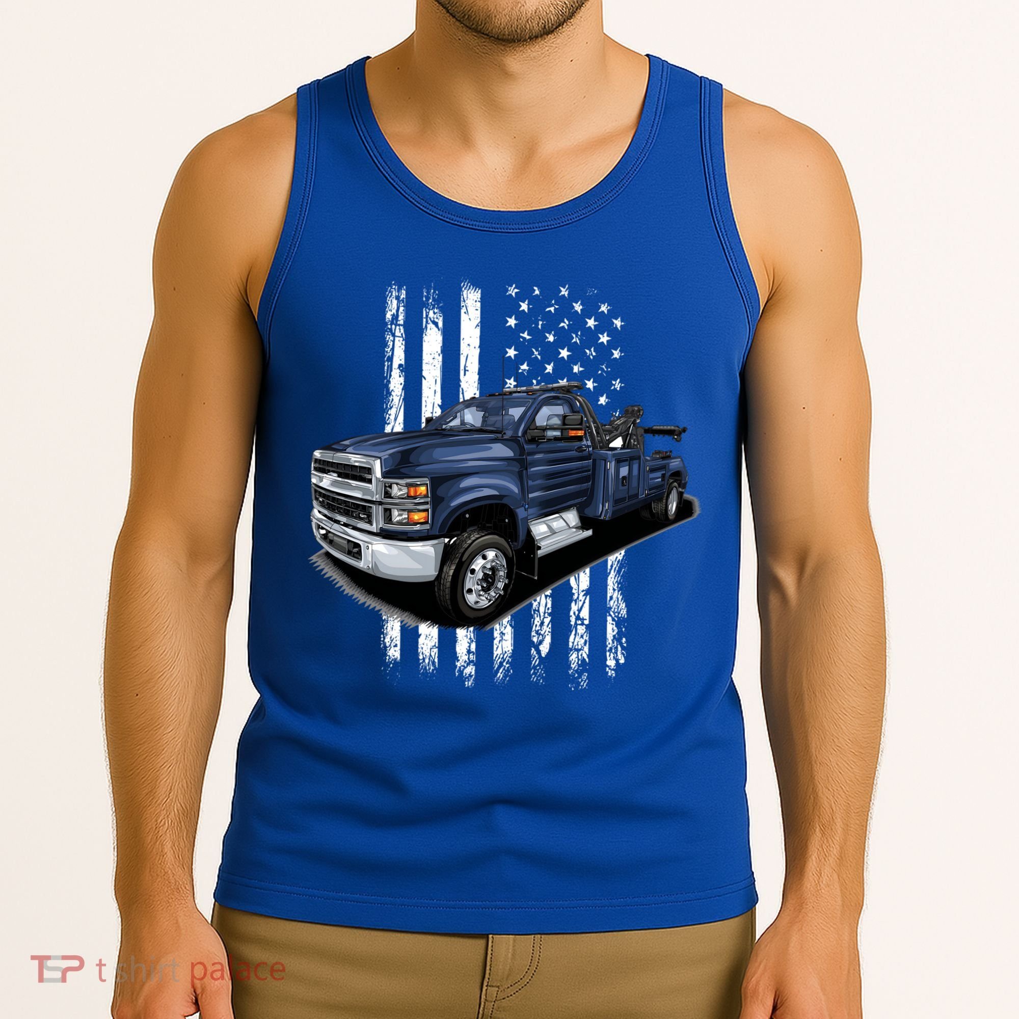 Tow Truck On American Flag Gift Tank Top