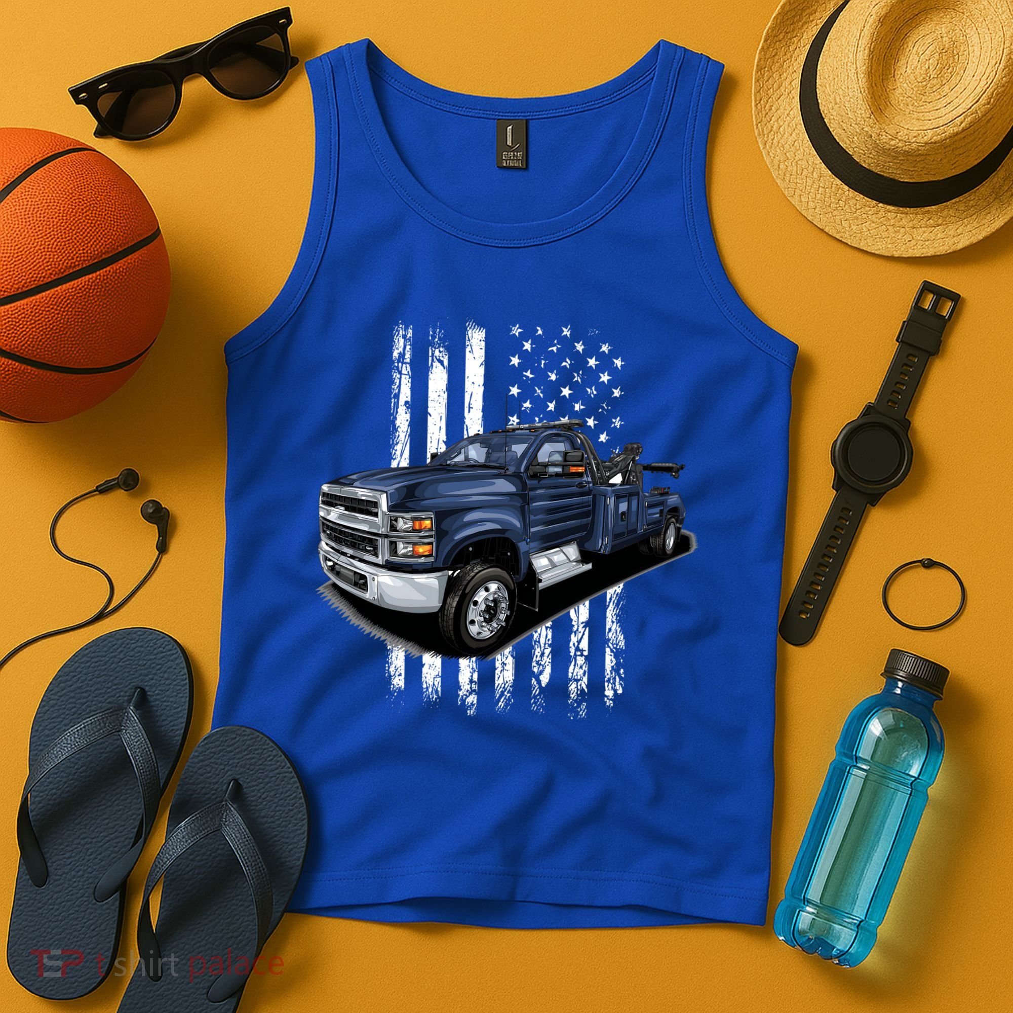 Tow Truck On American Flag Gift Tank Top