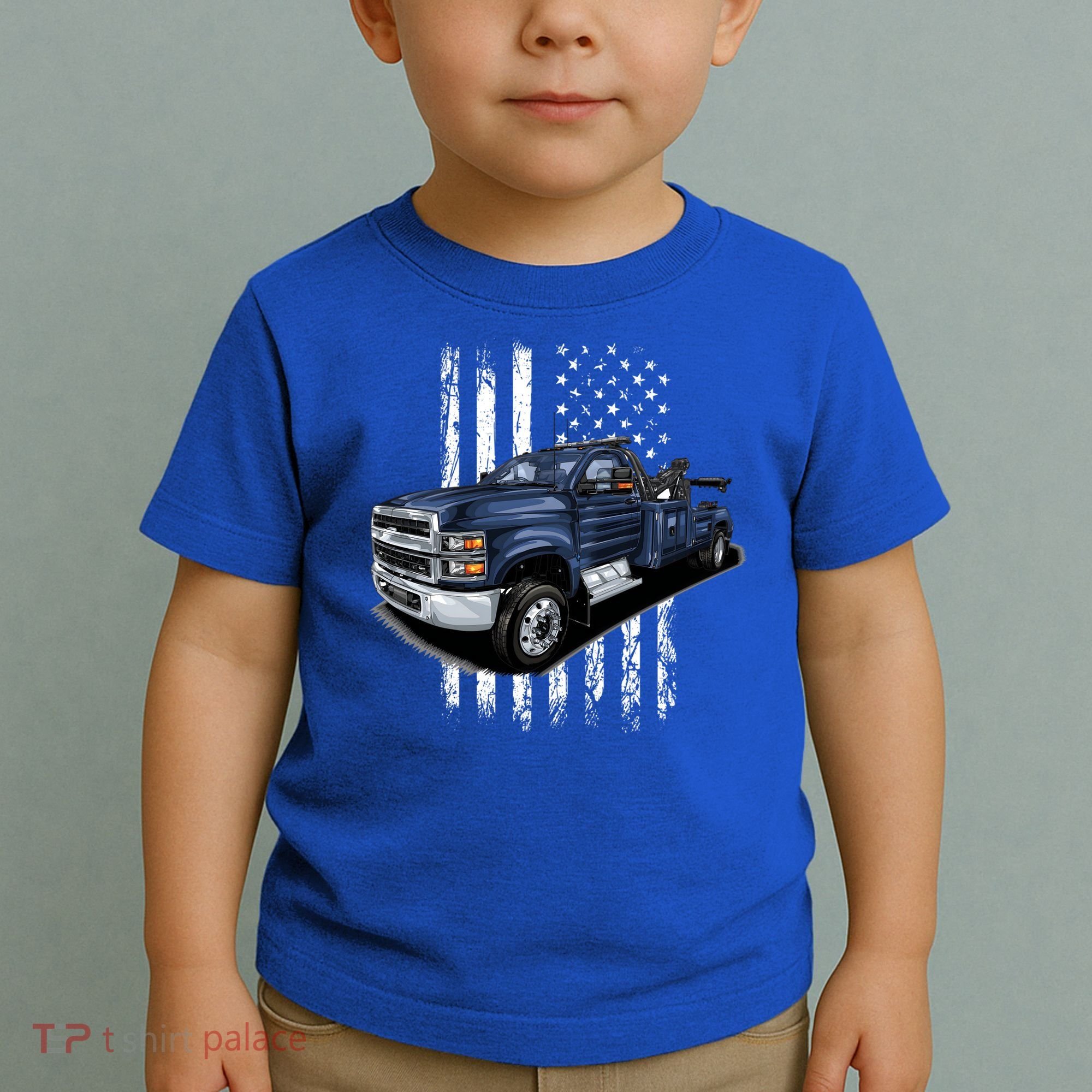 Tow Truck On American Flag Gift Toddler T-Shirt