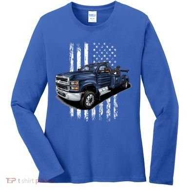 Tow Truck On American Flag Gift Women's Long Sleeve Shirt