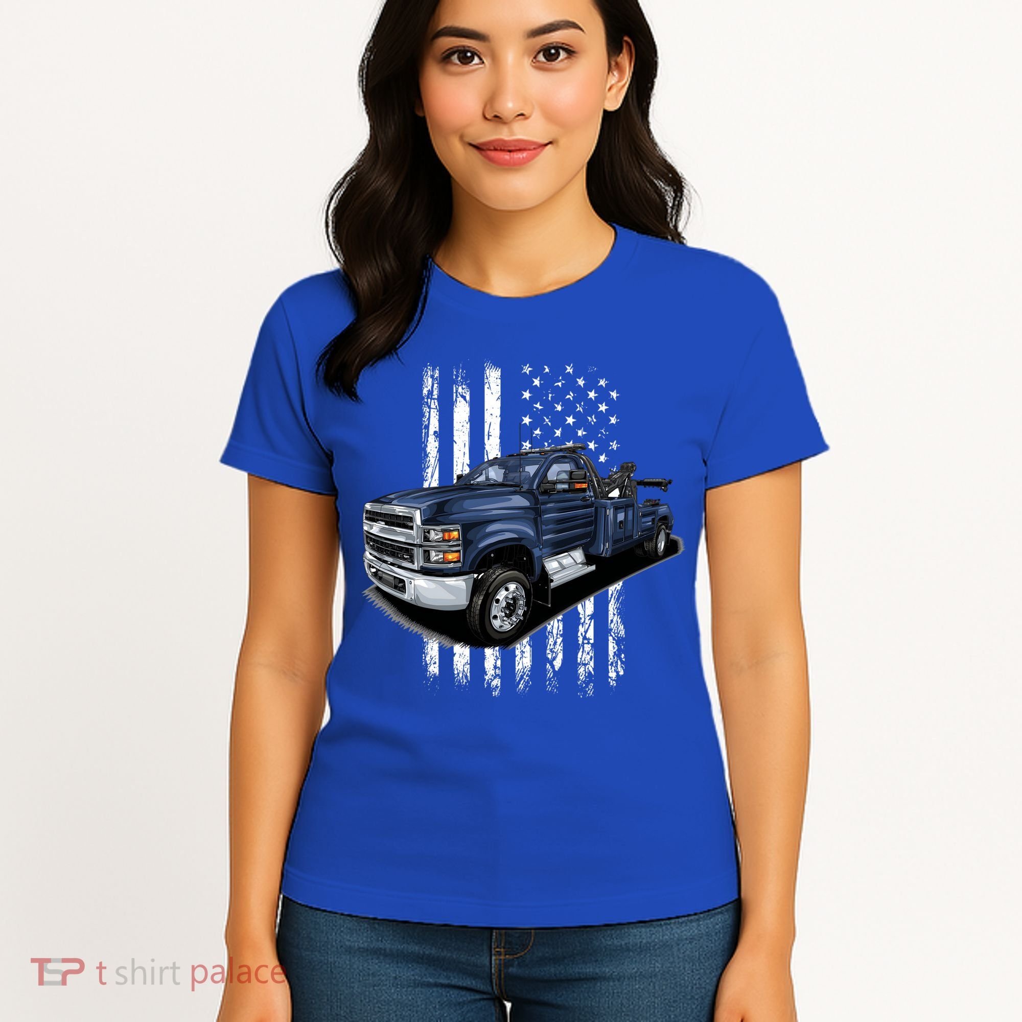 Tow Truck On American Flag Gift Women's T-Shirt