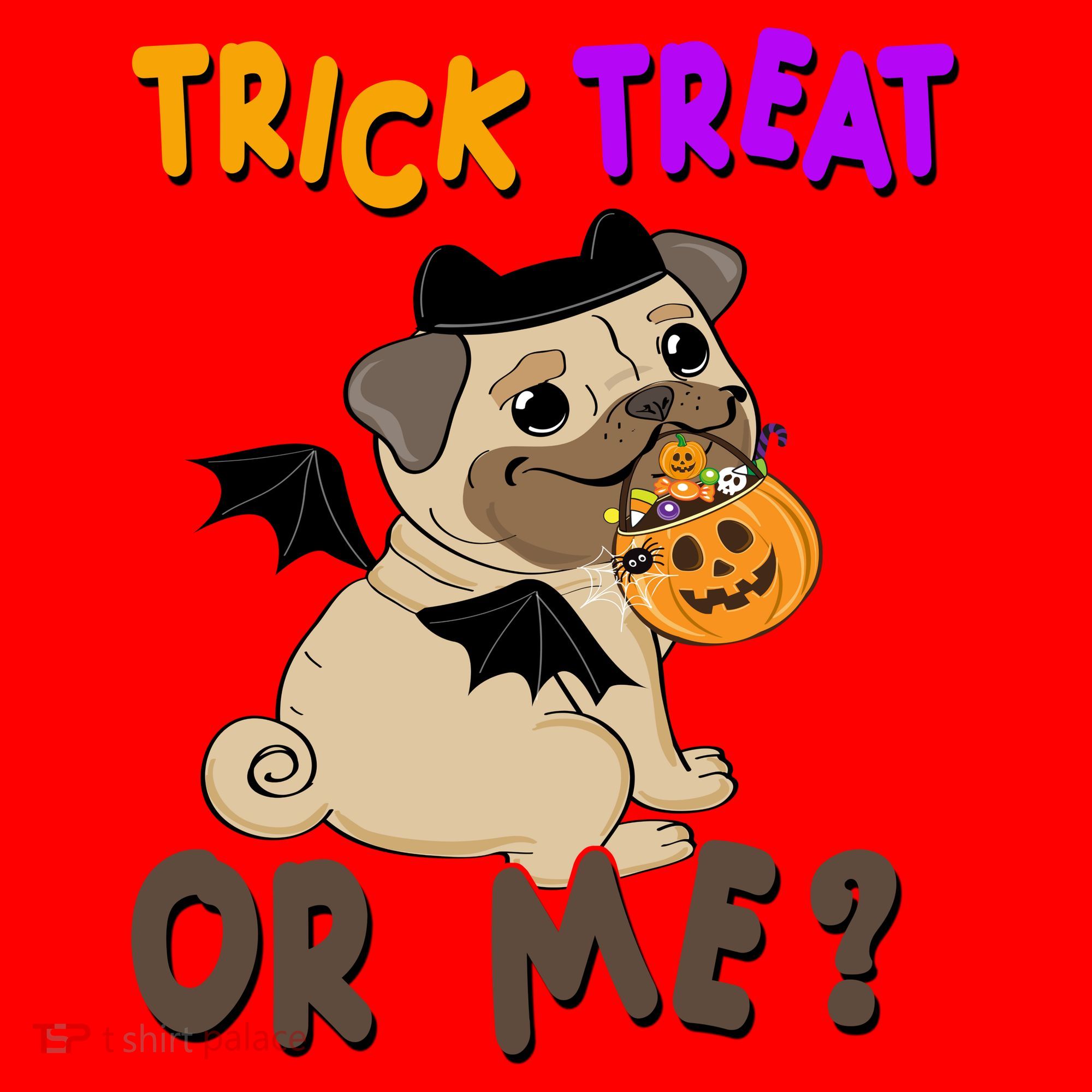 Trick Treat Or Me Pug Dog Halloween Santa Hat