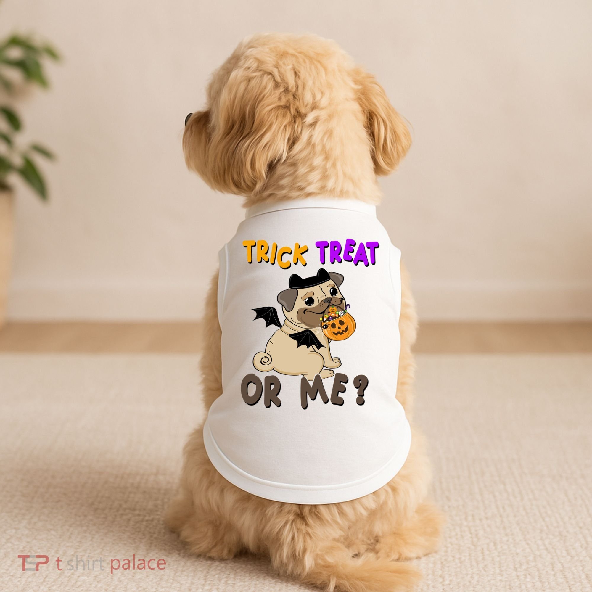 Trick Treat Or Me Pug Dog Halloween Doggie Tank