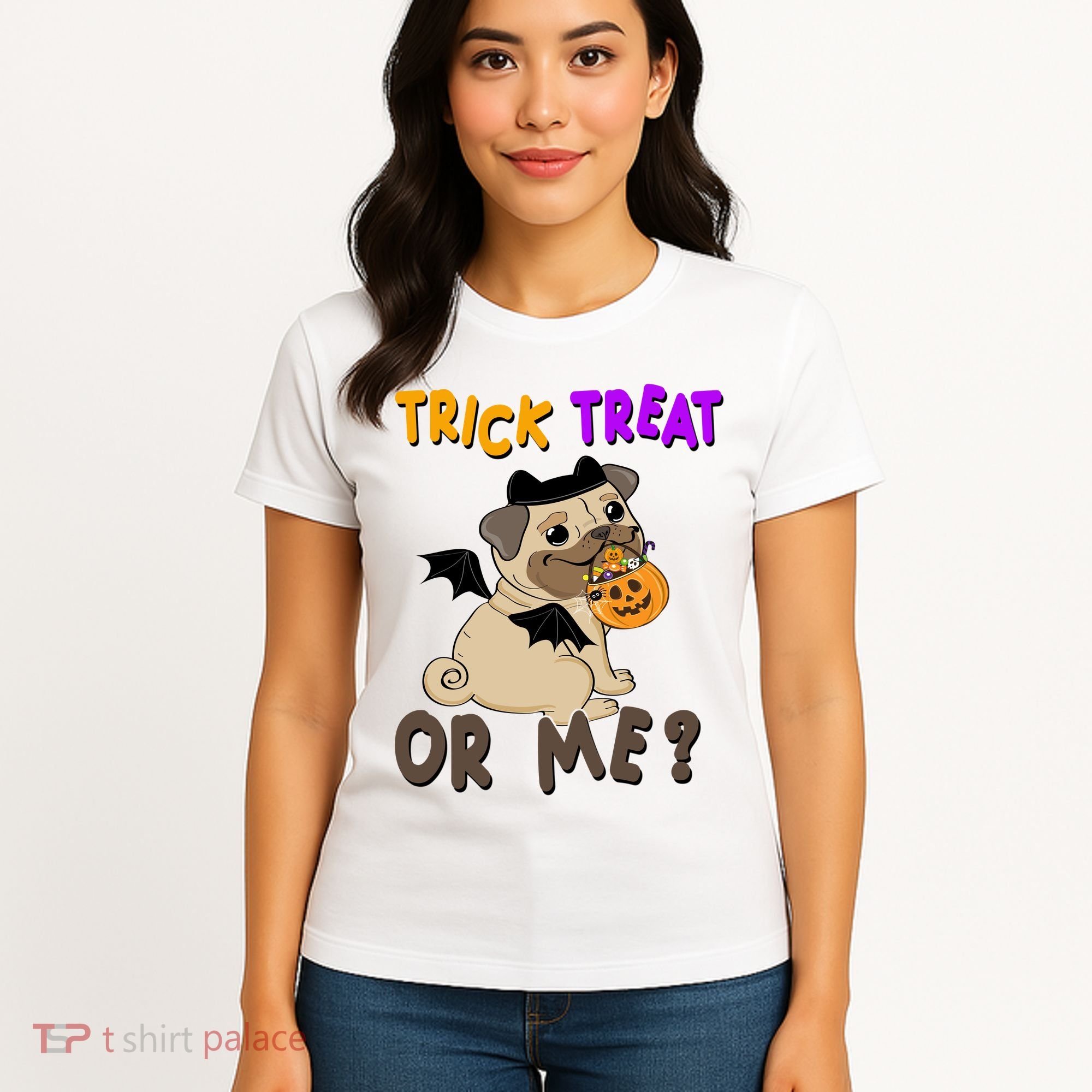 Trick Treat Or Me Pug Dog Halloween Women's T-Shirt