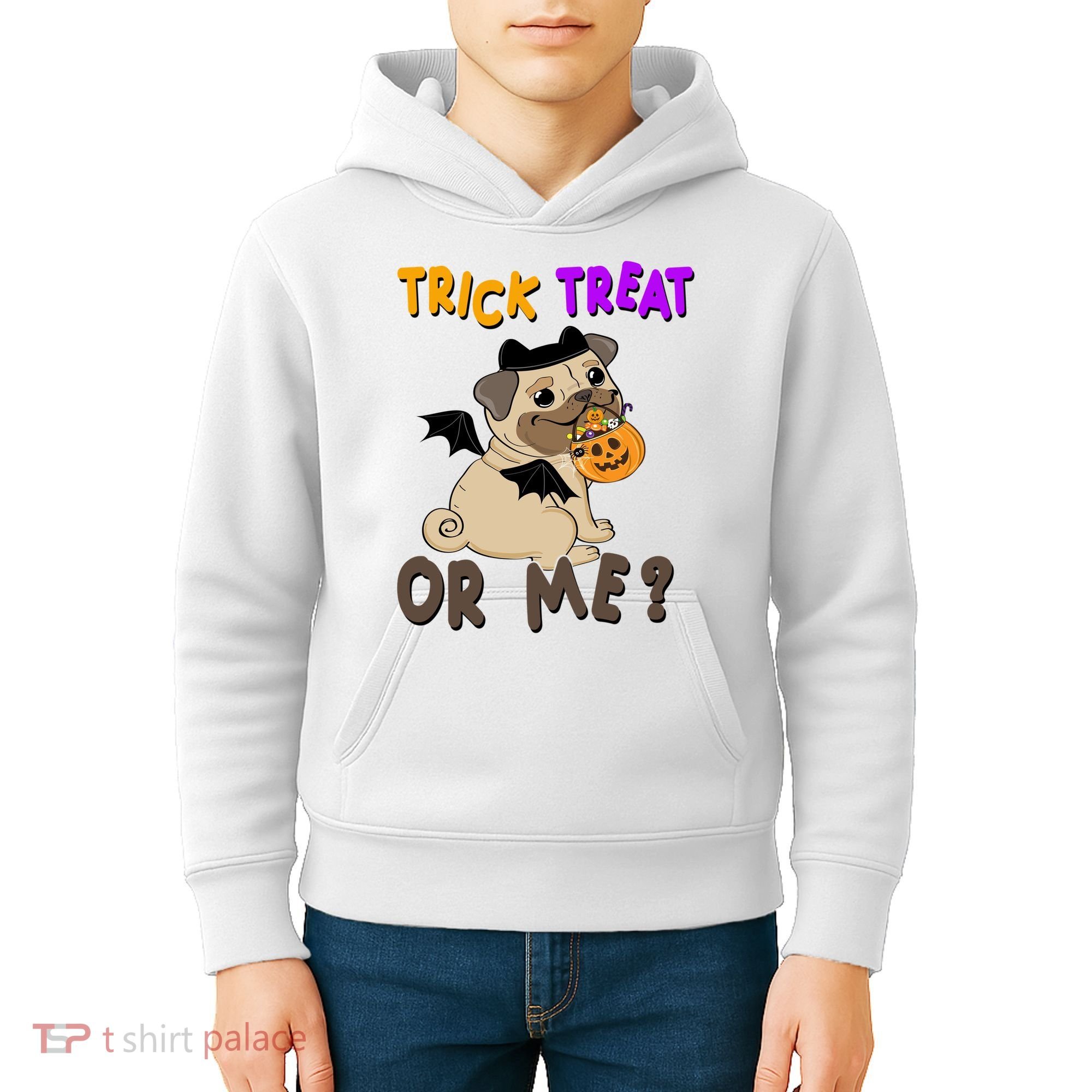 Trick Treat Or Me Pug Dog Halloween Kids Hoodie