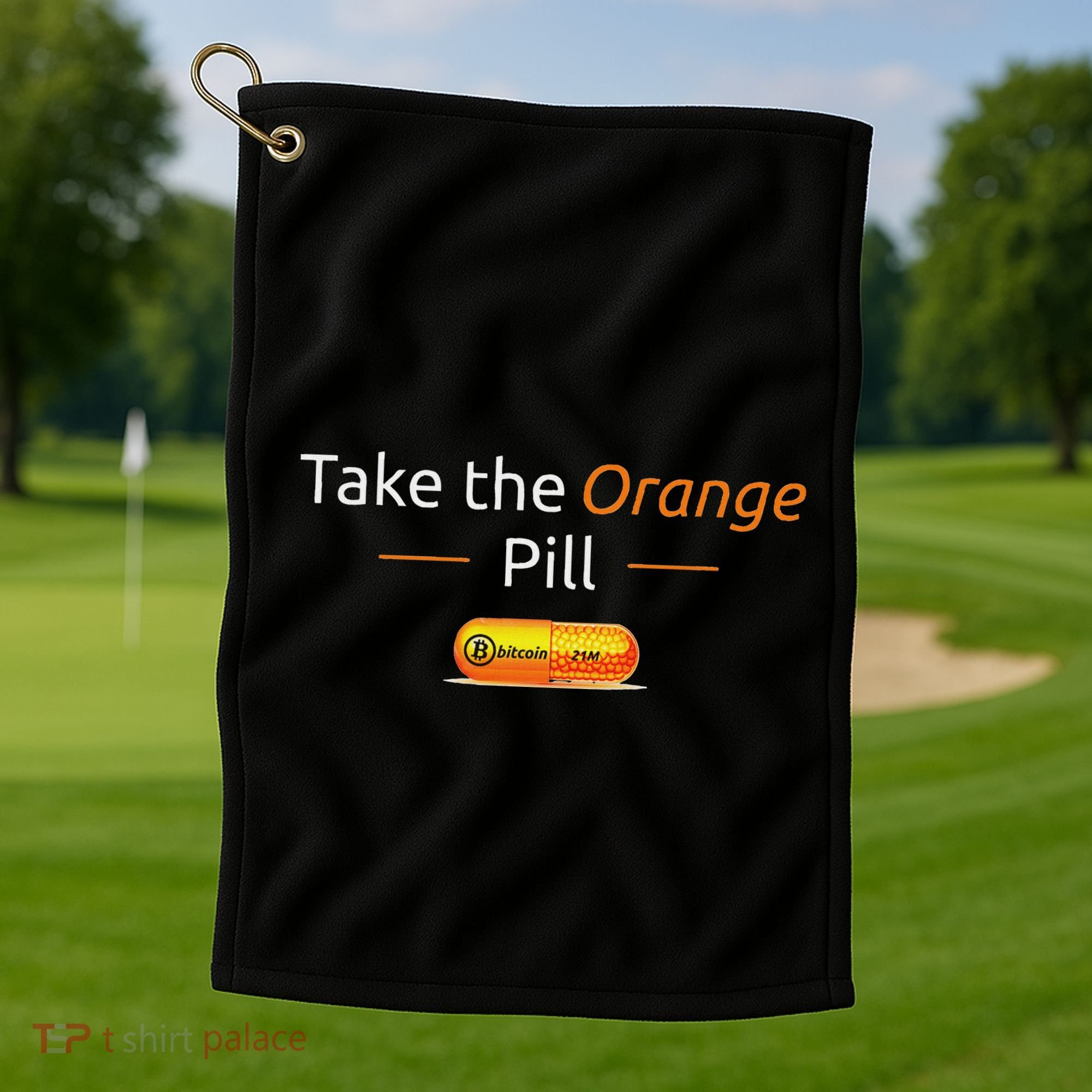Take The Orange Pill Bitcoin Btc Crypto Currency Defi Golf Towel