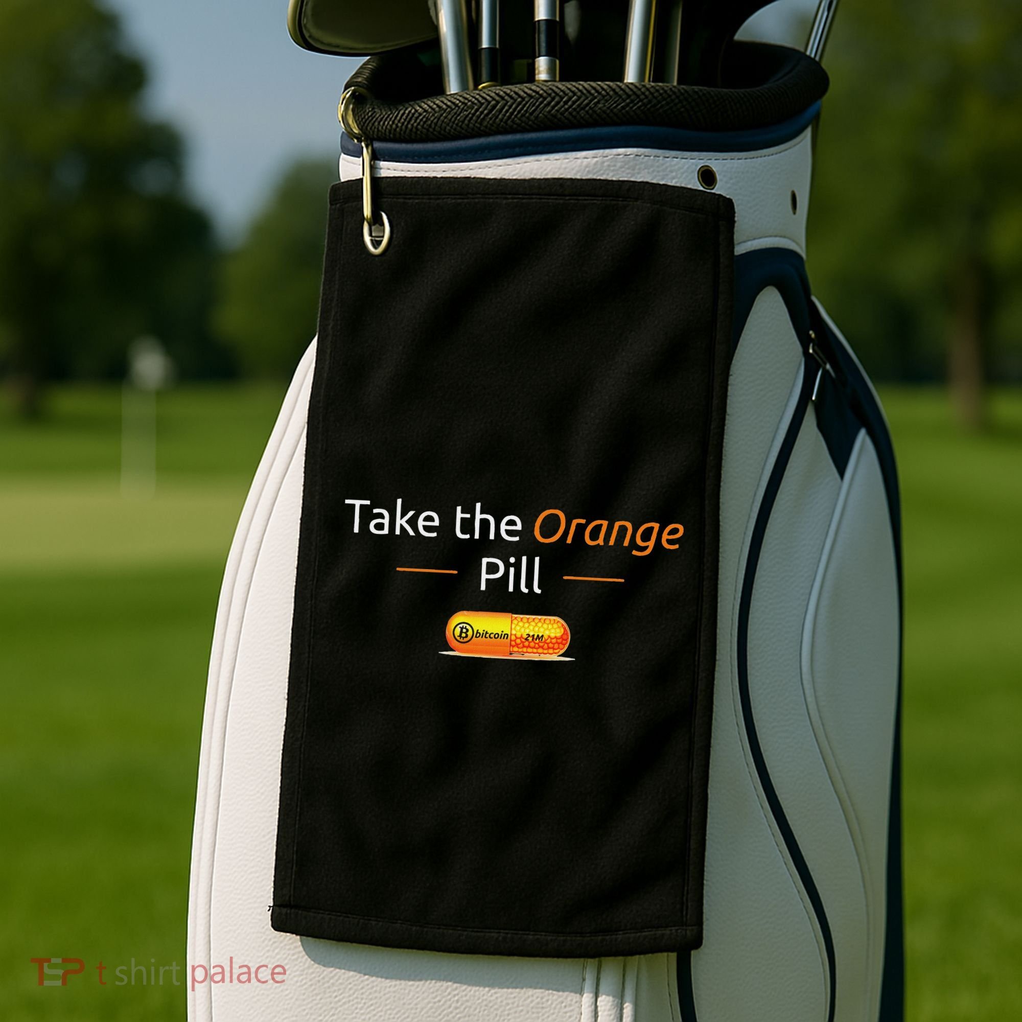 Take The Orange Pill Bitcoin Btc Crypto Currency Defi Golf Towel