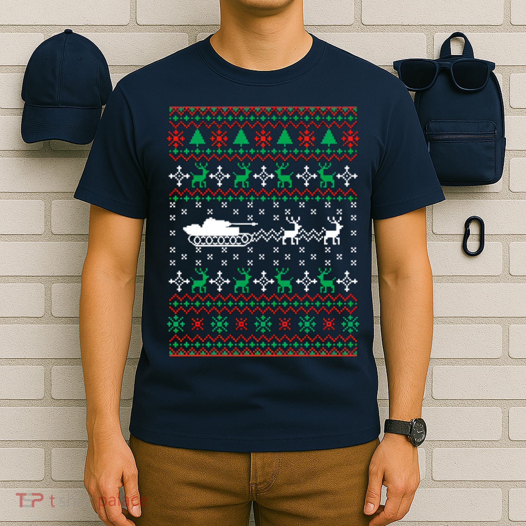Tank Tanker Panzer Xmas Ugly Christmas T-Shirt