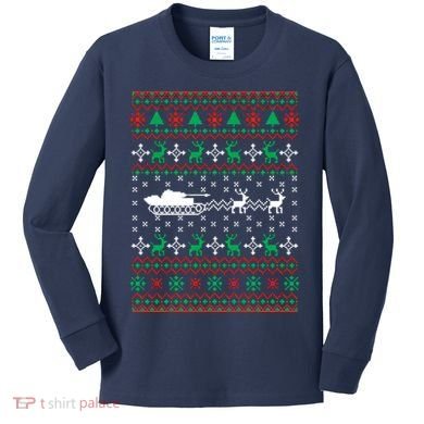 Tank Tanker Panzer Xmas Ugly Christmas Kids Long Sleeve Shirt
