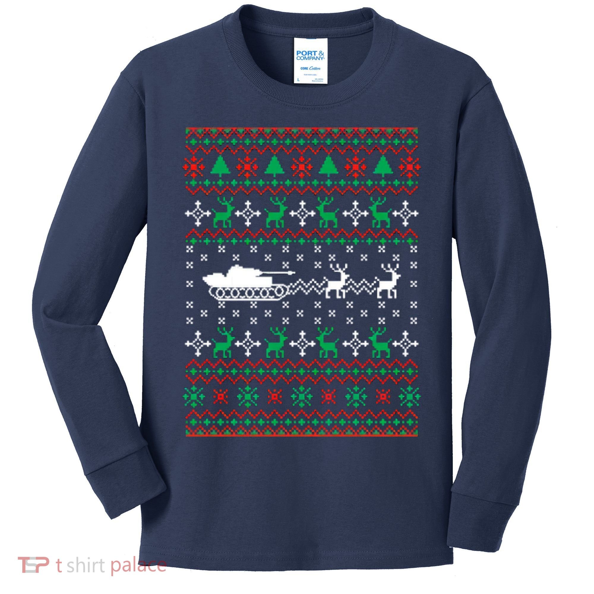 Tank Tanker Panzer Xmas Ugly Christmas Kids Long Sleeve Shirt