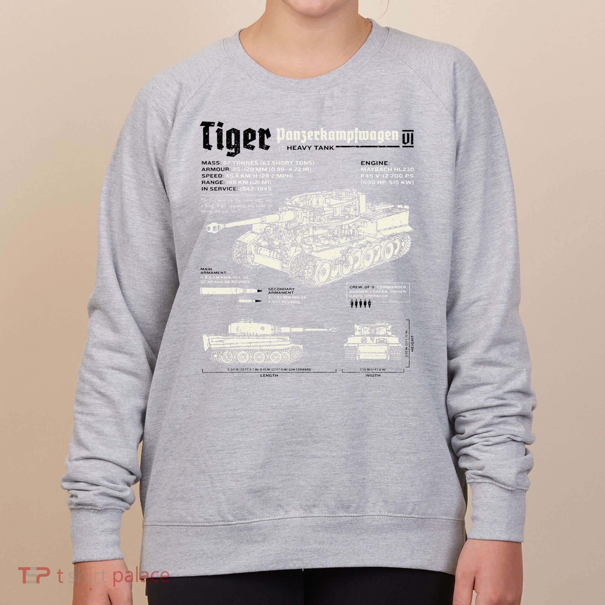 Tiger Tank Panzer World War 2 Blueprint Women's Sweatshirt