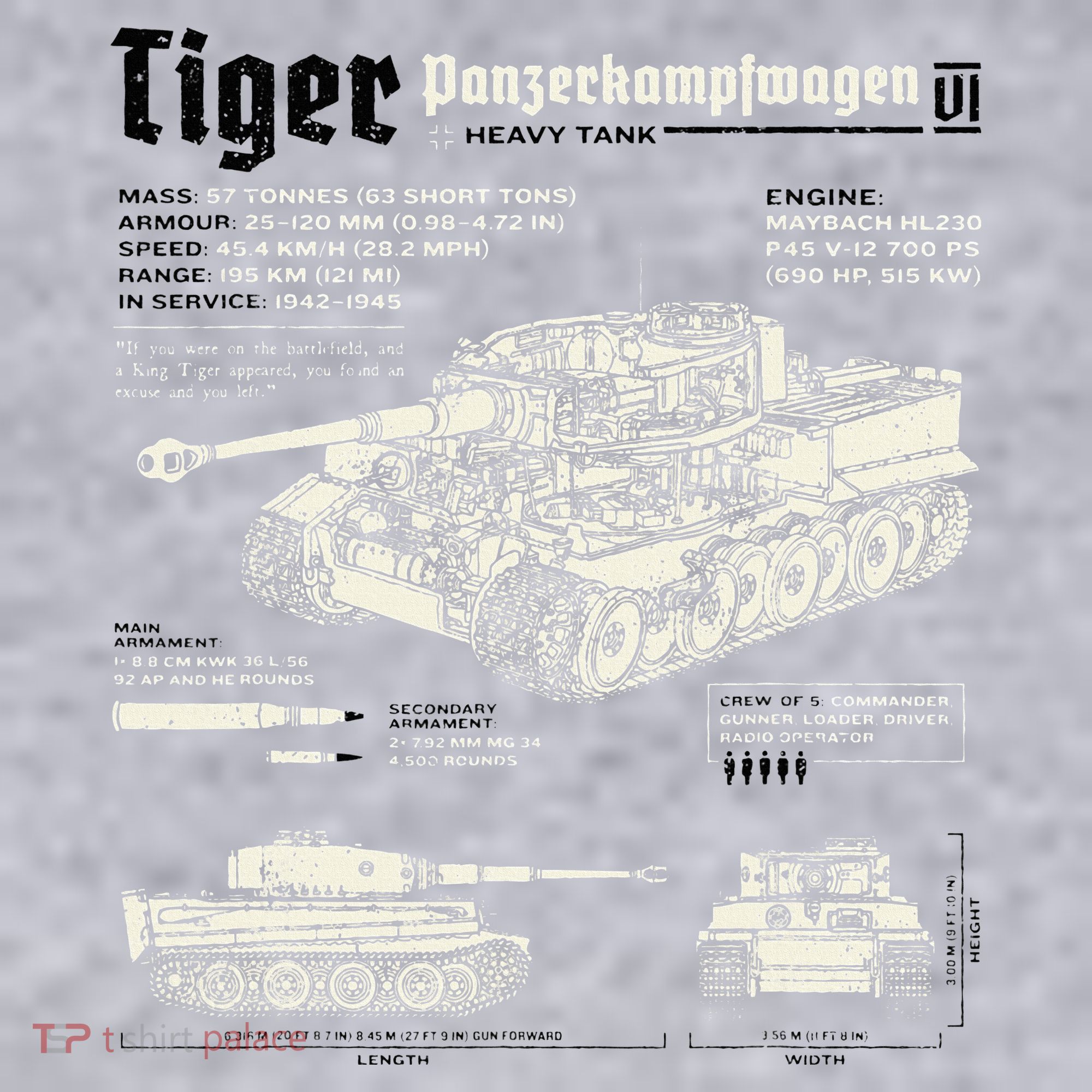 Tiger Tank Panzer World War 2 Blueprint Women's Sweatshirt