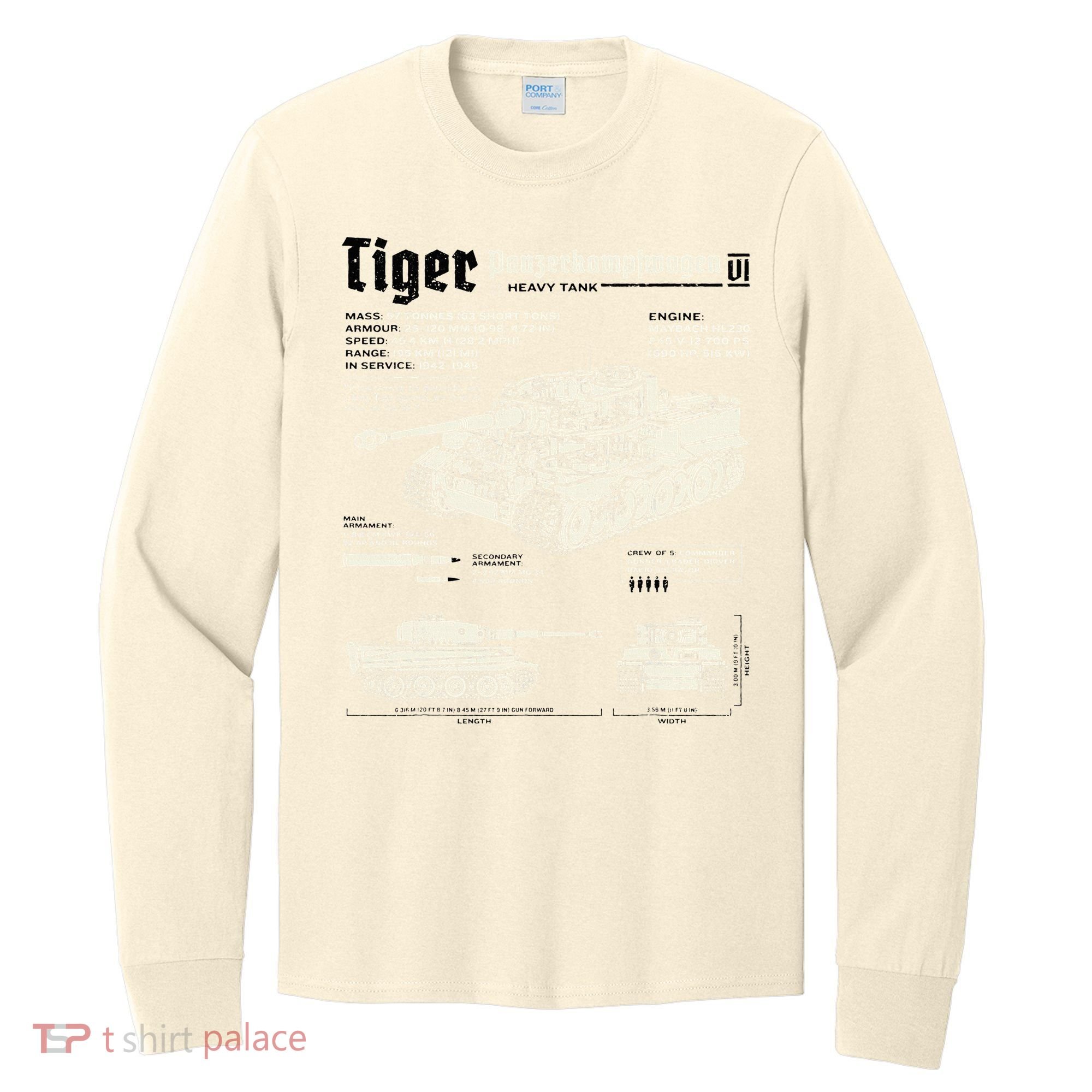 Tiger Tank Panzer World War 2 Blueprint Long Sleeve Shirt