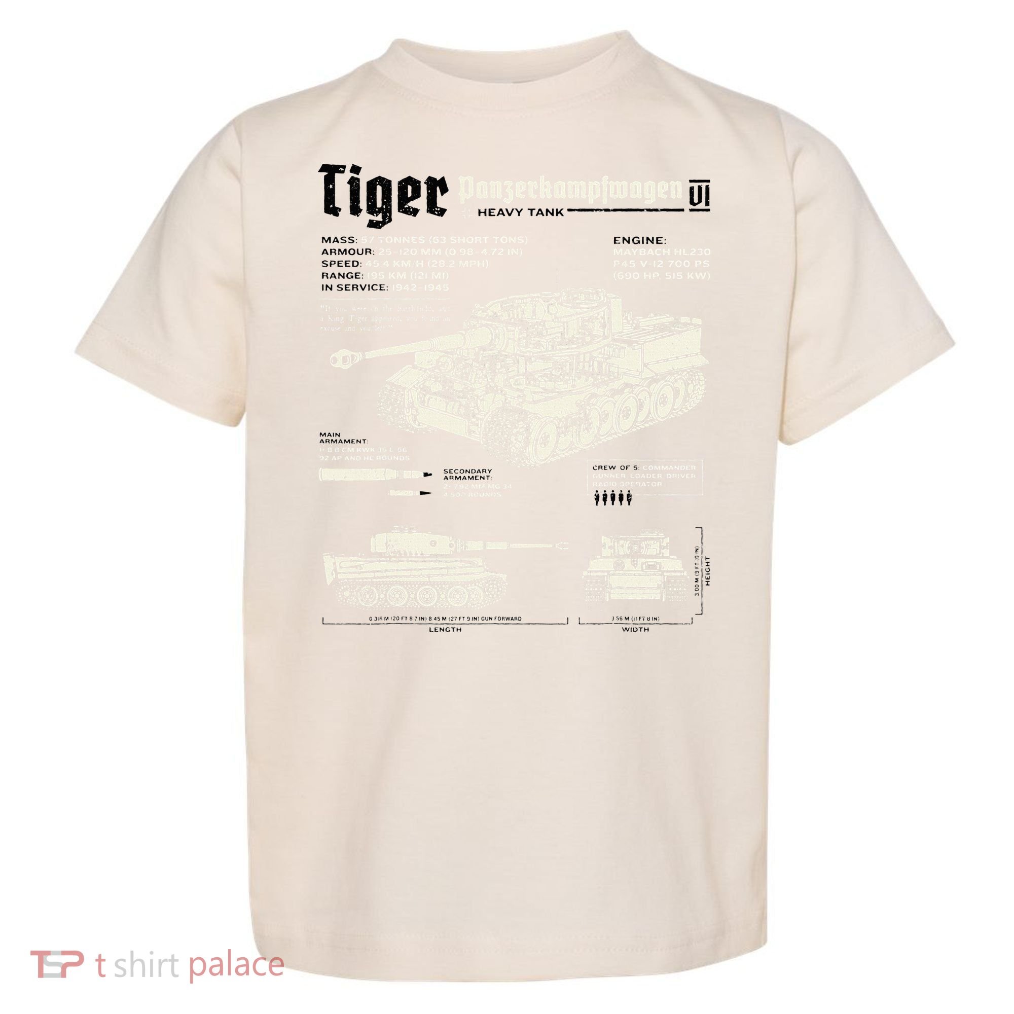 Tiger Tank Panzer World War 2 Blueprint Toddler T-Shirt