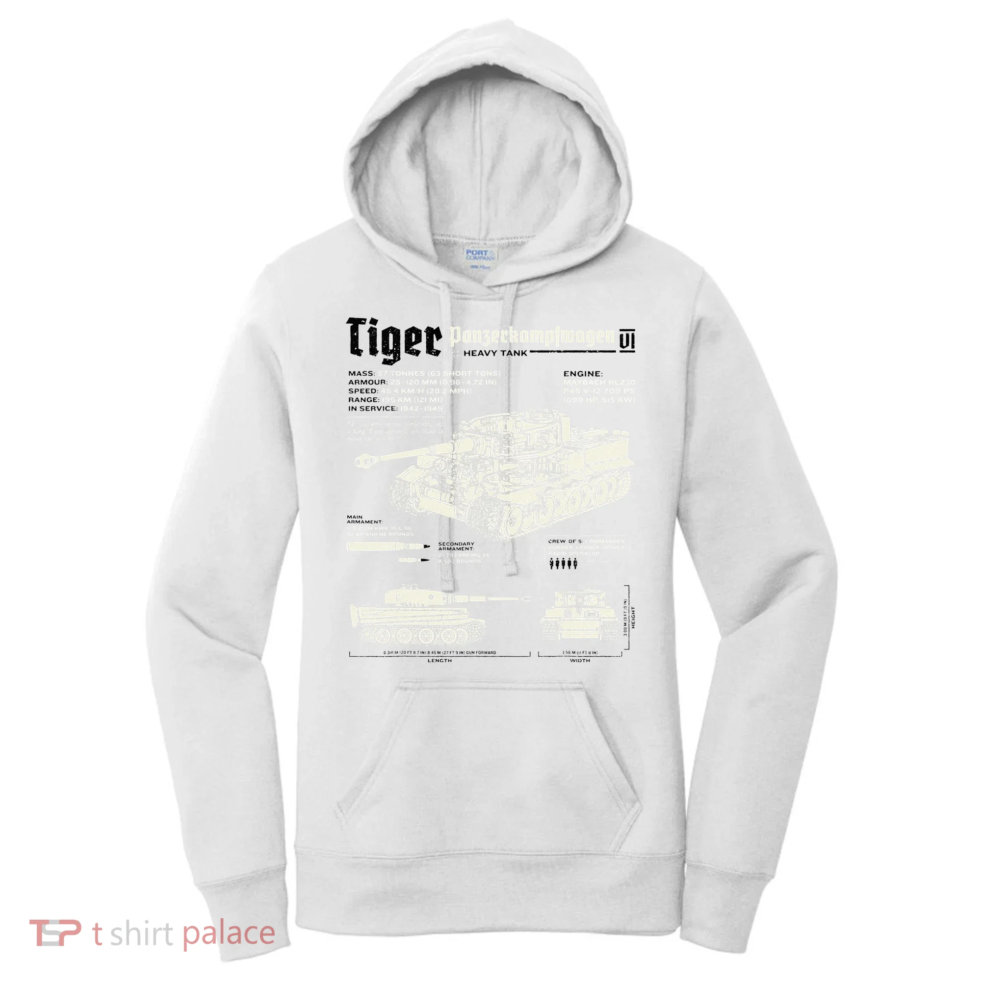Tiger Tank Panzer World War 2 Blueprint Women's Hoodie