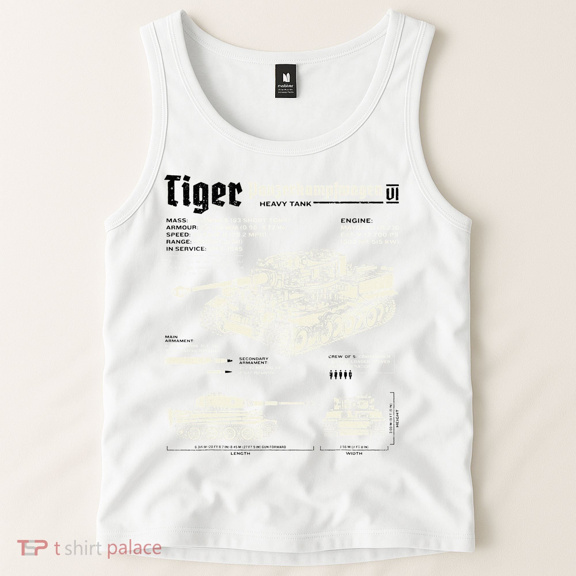 Tiger Tank Panzer World War 2 Blueprint Tank Top