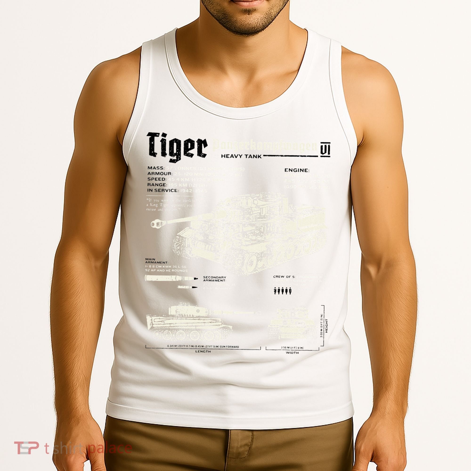 Tiger Tank Panzer World War 2 Blueprint Tank Top