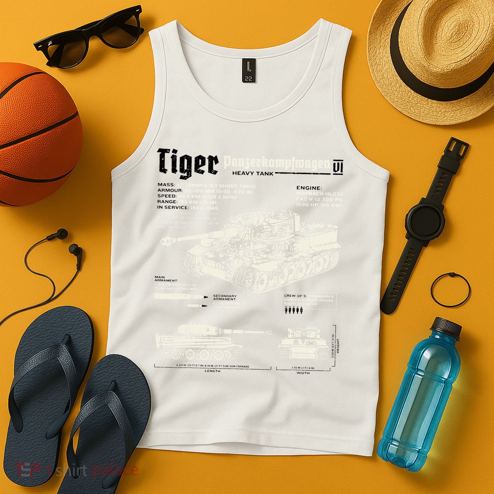 Tiger Tank Panzer World War 2 Blueprint Tank Top