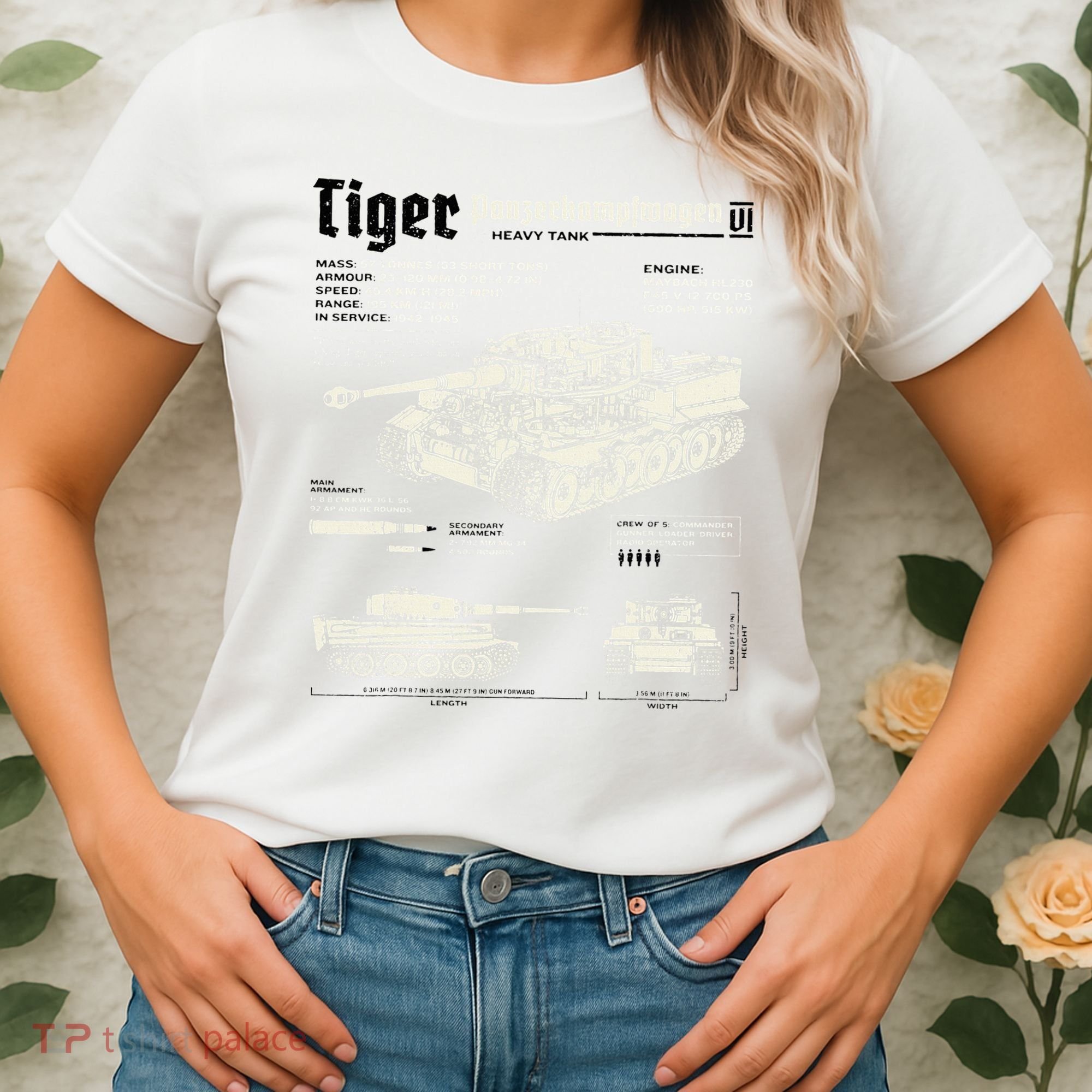Tiger Tank Panzer World War 2 Blueprint Women's T-Shirt
