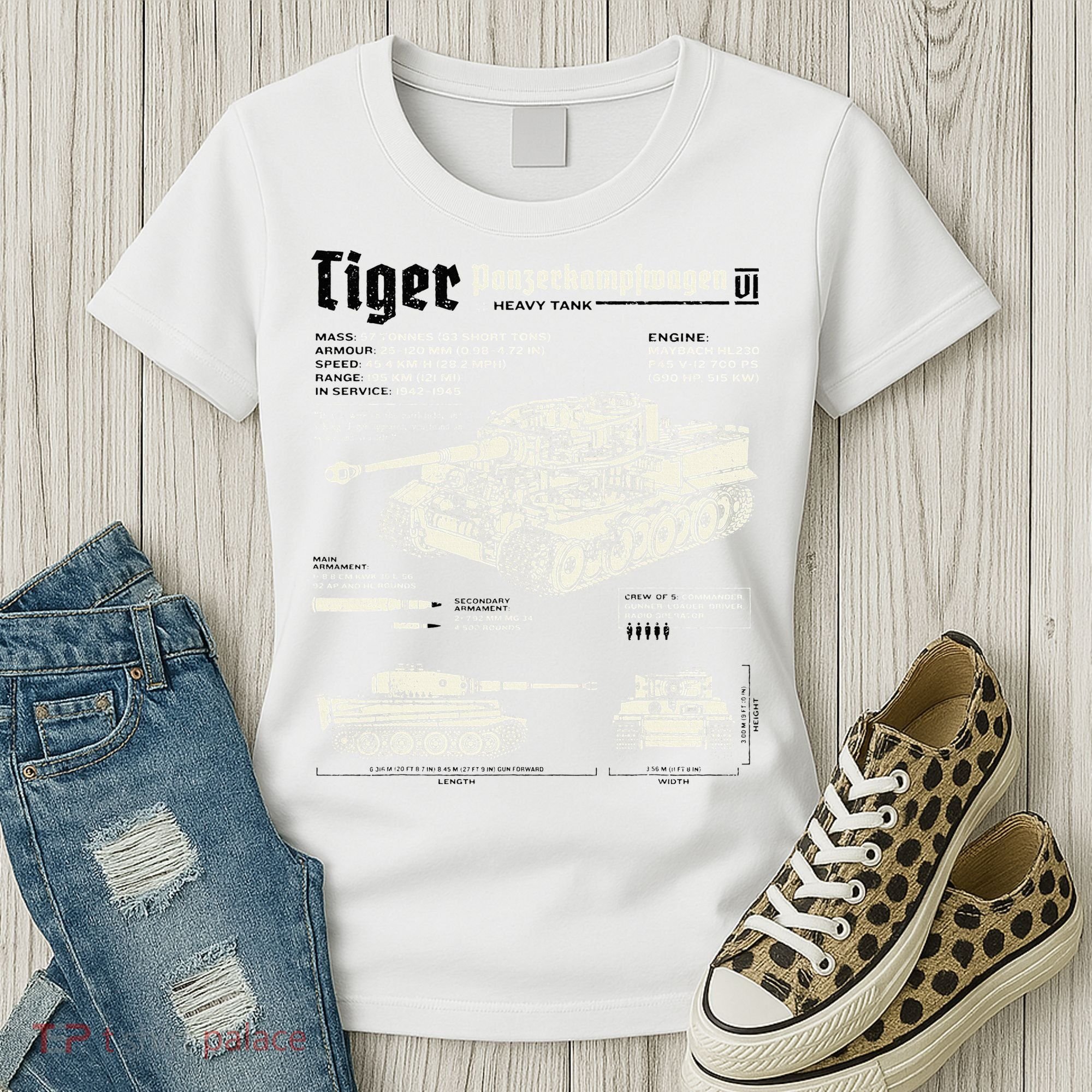 Tiger Tank Panzer World War 2 Blueprint Women's T-Shirt