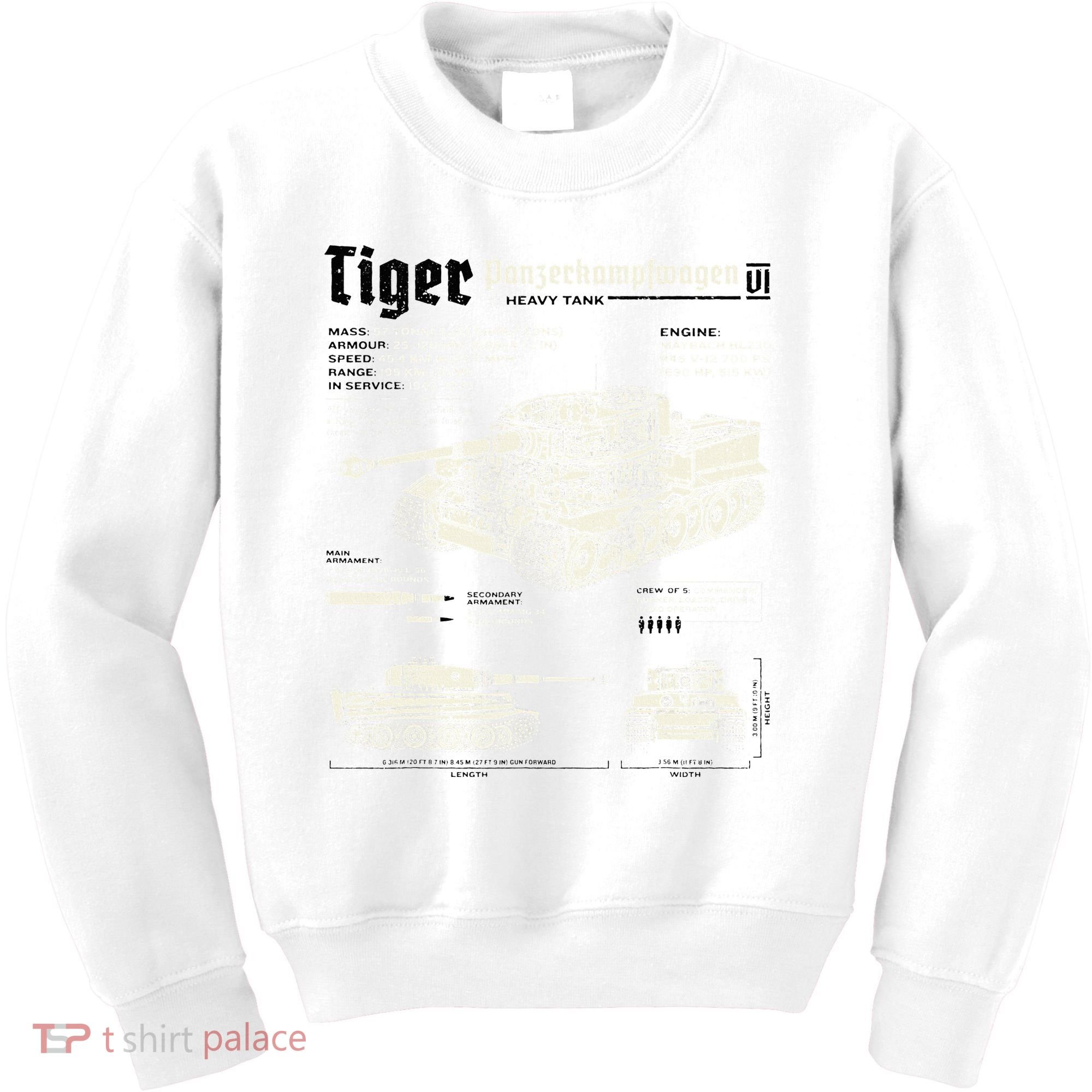 Tiger Tank Panzer World War 2 Blueprint Kids Sweatshirt